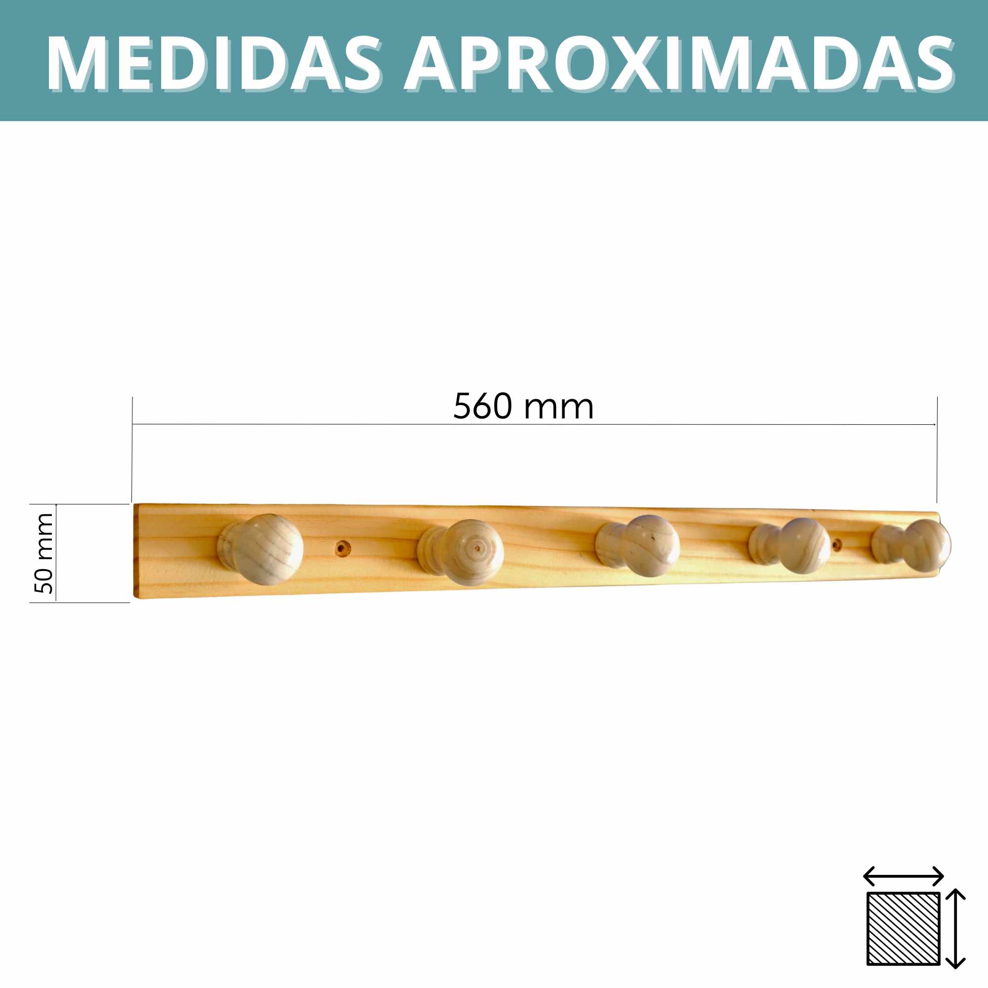 Perchero 5 pomos de madera pared para atornillar - imagen 4