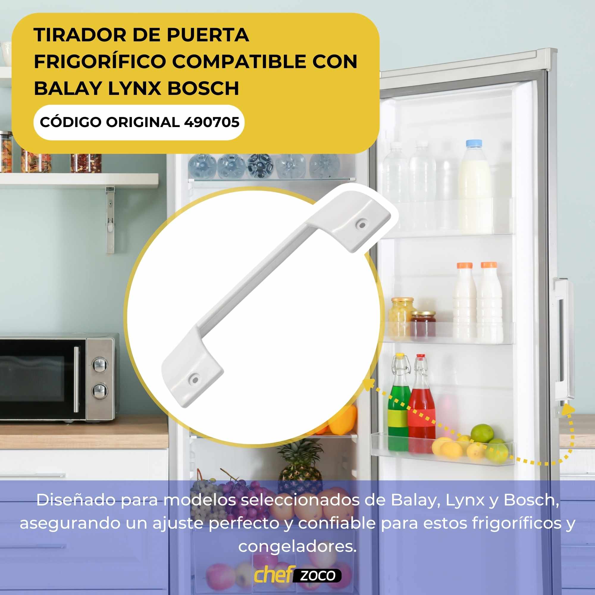 Tirador puerta Frigorifico compatible con Balay Lynx Bosch Blanco - imagen 2