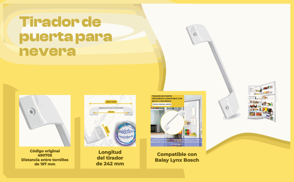 Banner - Tirador puerta Frigorifico compatible con Balay Lynx Bosch Blanco