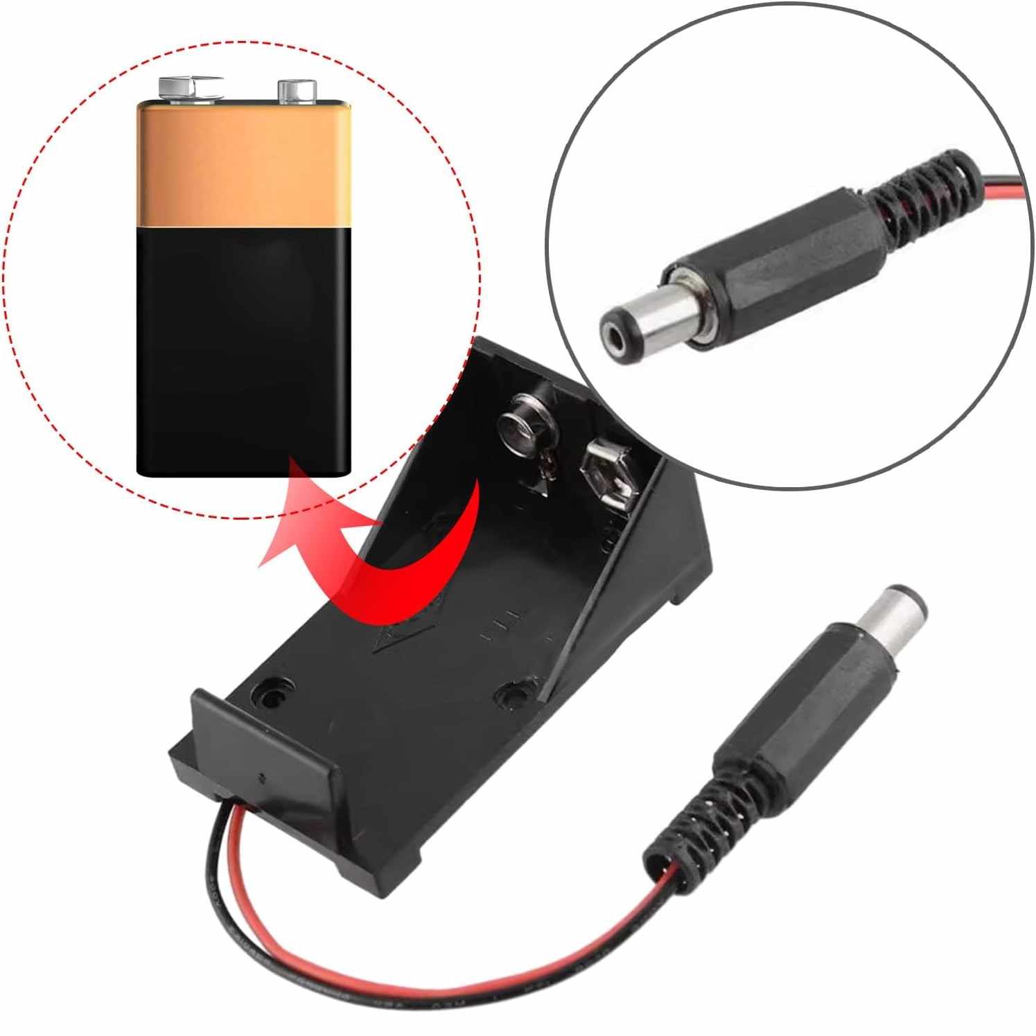 Portapilas para 1 pila 6LR61 9V Arduino DC 5.5x2.1 mm Negro - imagen 2