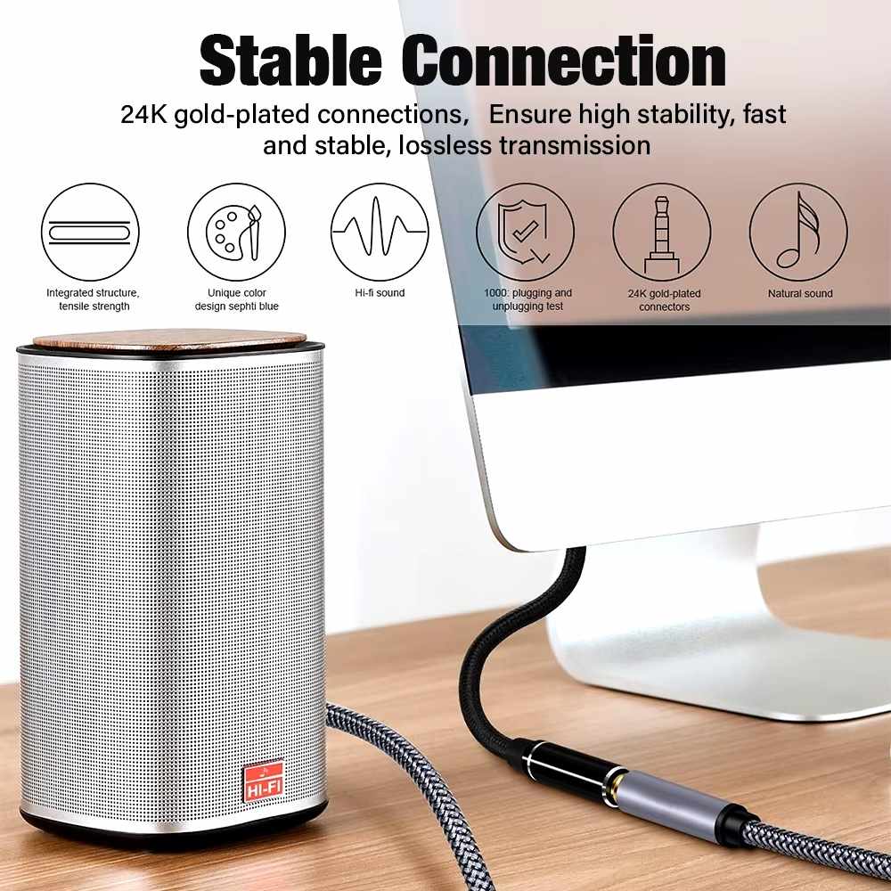 Cable alargador audio textil 4 pin jack 3.5 mm 3 Metros Plateado - imagen 4