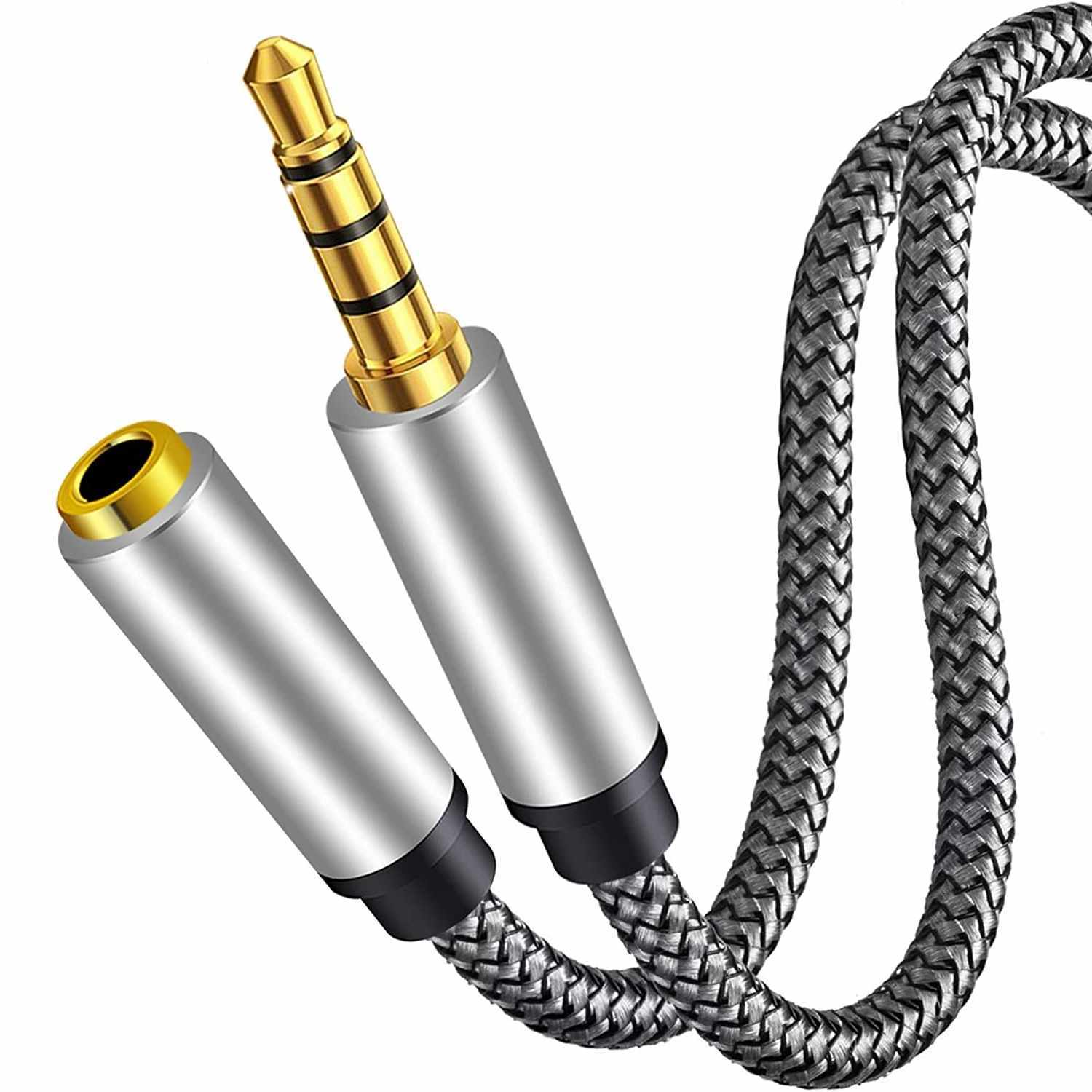 Cable alargador audio textil 4 pin jack 3.5 mm 3 Metros Plateado - imagen 1