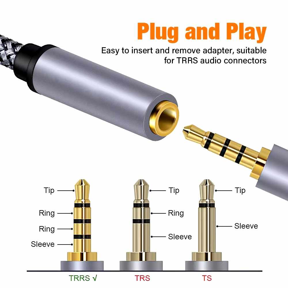 Cable alargador audio textil 4 pin jack 3.5 mm 3 Metros Plateado - imagen 2