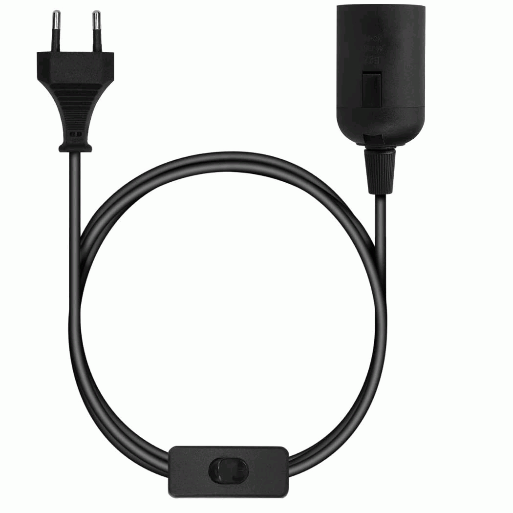 Cable de alimentacion portalamparas E27 con interruptor 2 Metros Negro