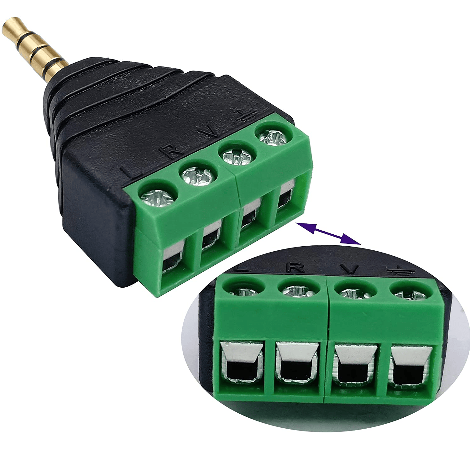 Conector Jack 3.5 mm macho TRRS terminal de tornillo 4 pin - imagen 2