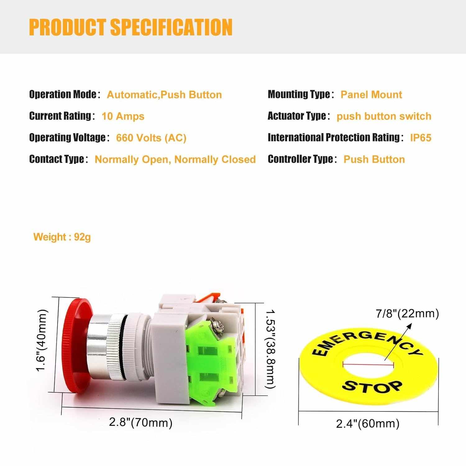 Pulsador de parada de emergencia 22mm 660V 10A - imagen 7