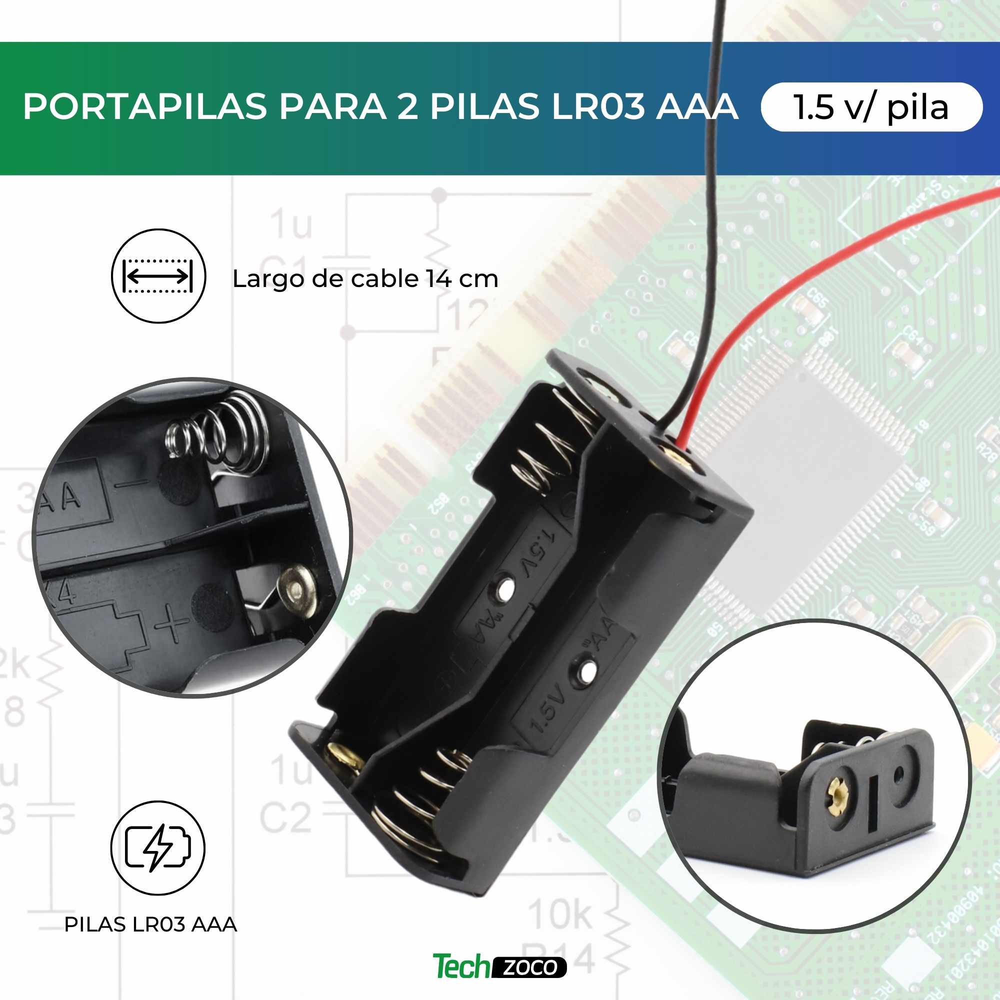 Portapilas plano para 2 pilas LR03 AAA - imagen 2