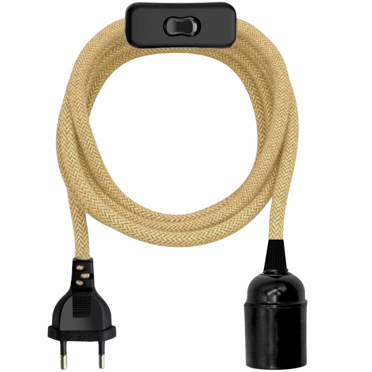 Cable alimentacion trenzado portalampara E27 interruptor 1.5 Metros Beige