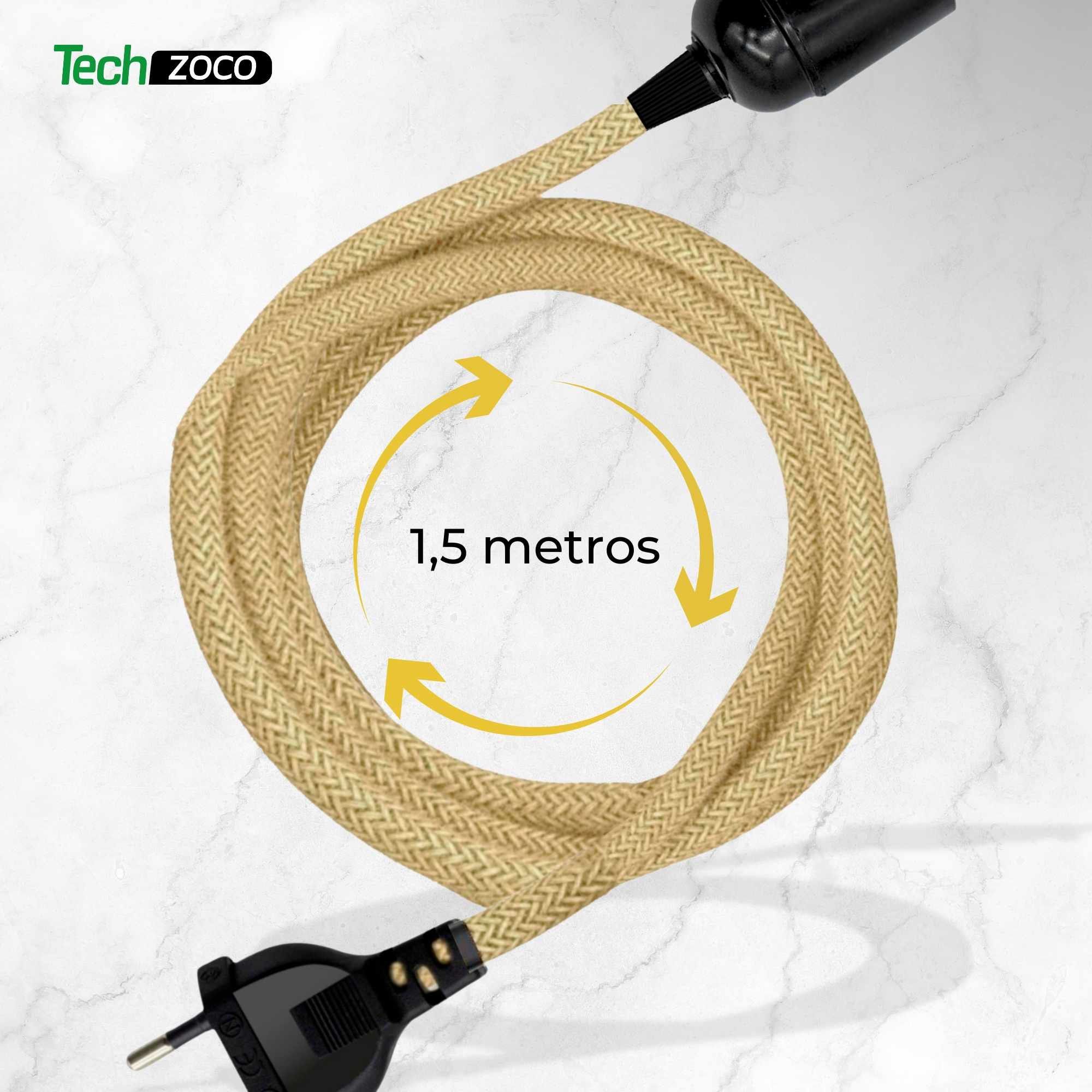 Cable alimentacion trenzado portalampara E27 interruptor 1.5 Metros Beige - imagen 5