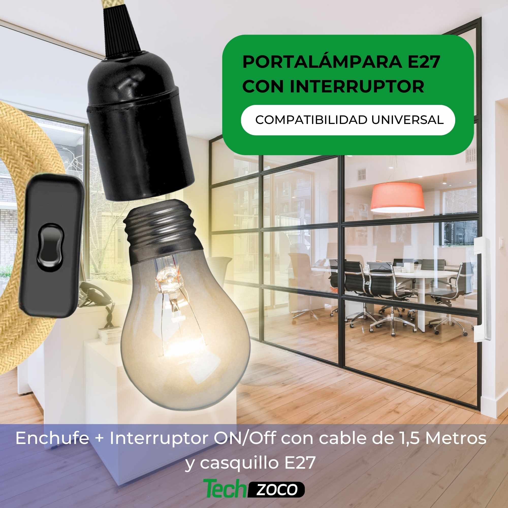Cable alimentacion trenzado portalampara E27 interruptor 1.5 Metros Beige - imagen 2