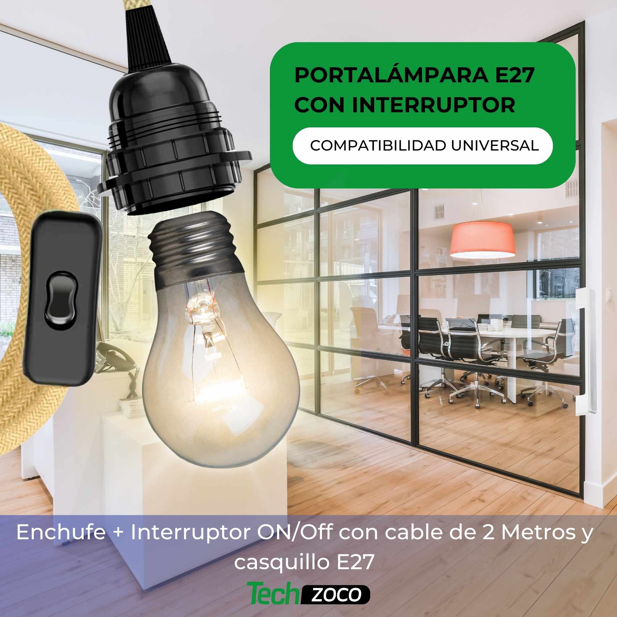 Cable alimentacion trenzado portalampara E27 con interruptor 2 Metros Beige - imagen 2