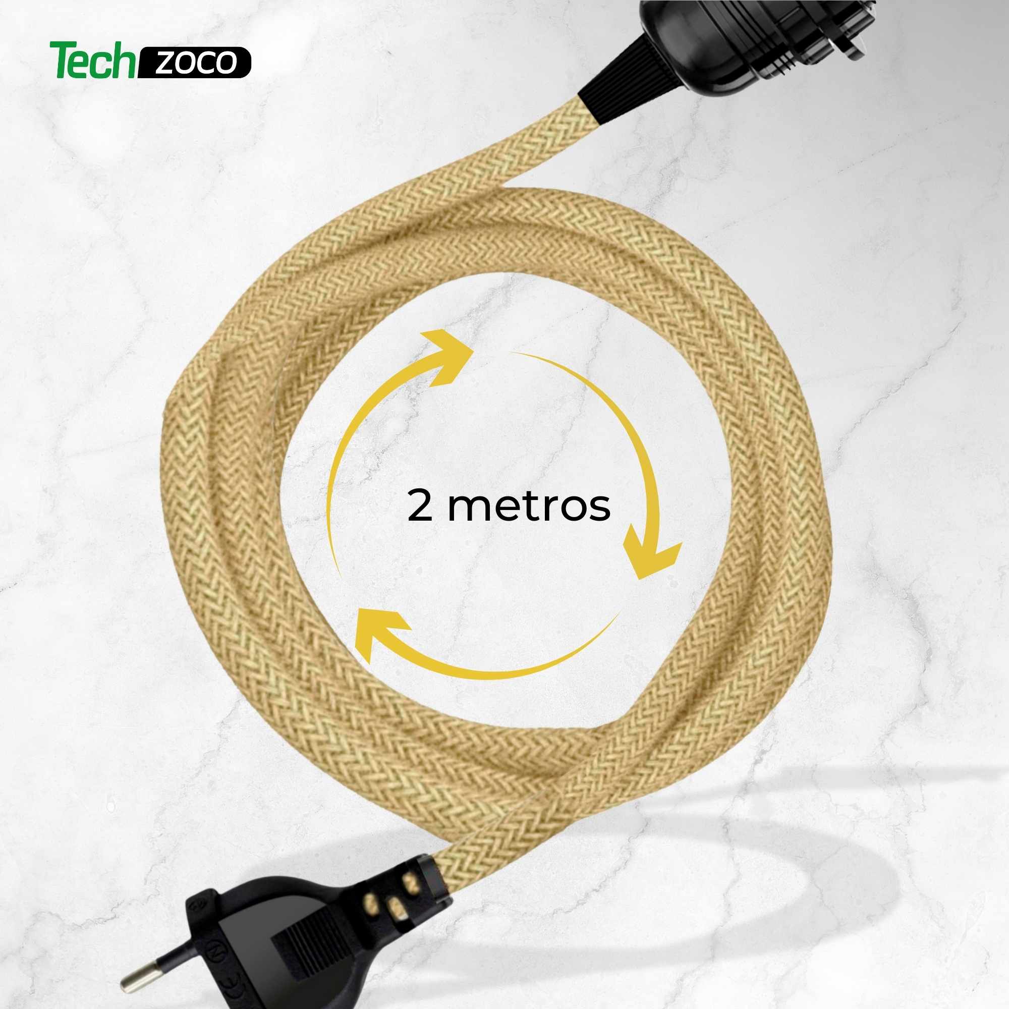 Cable alimentacion trenzado portalampara E27 con interruptor 2 Metros Beige - imagen 4