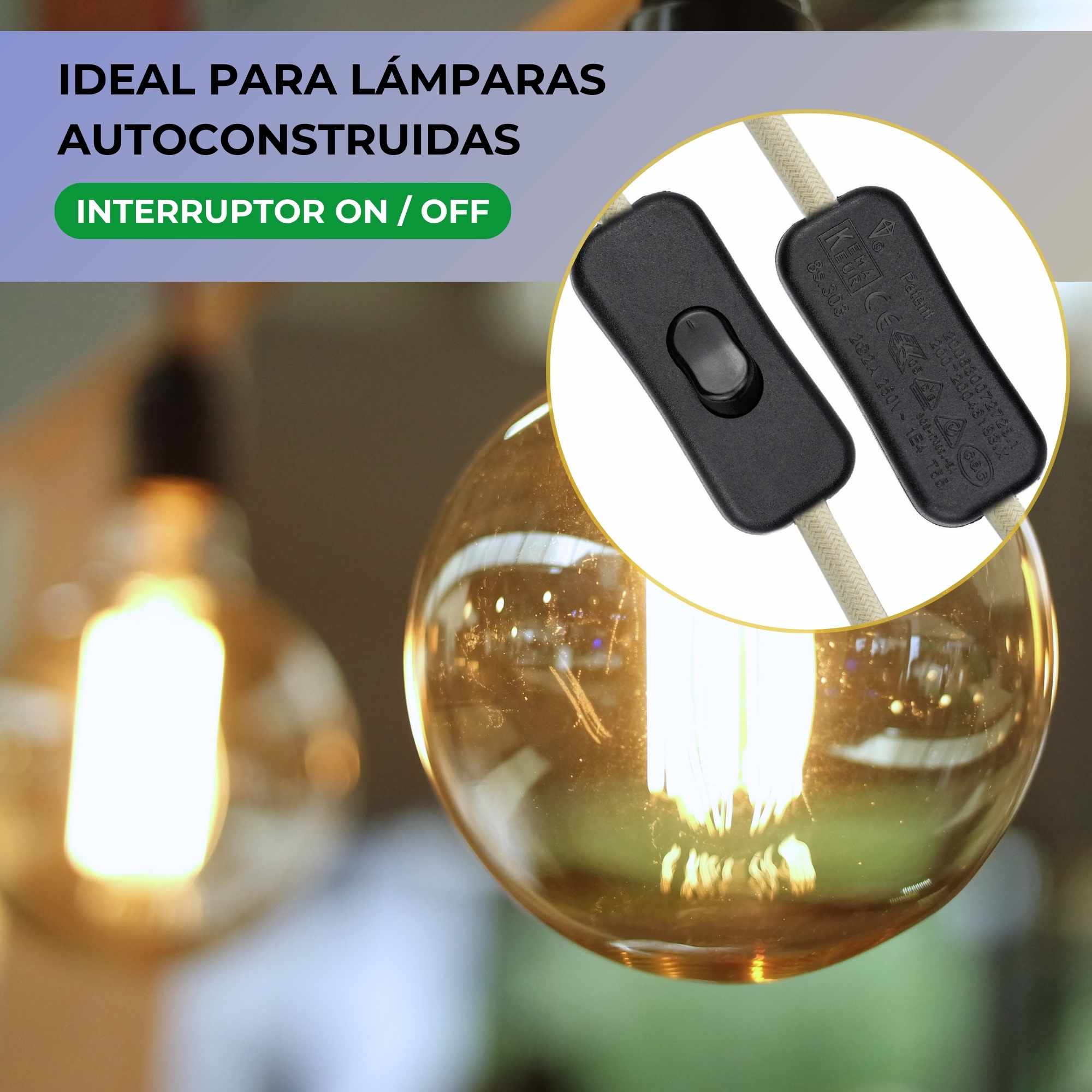 Cable alimentacion trenzado portalampara E27 con interruptor 2 Metros Beige - imagen 6