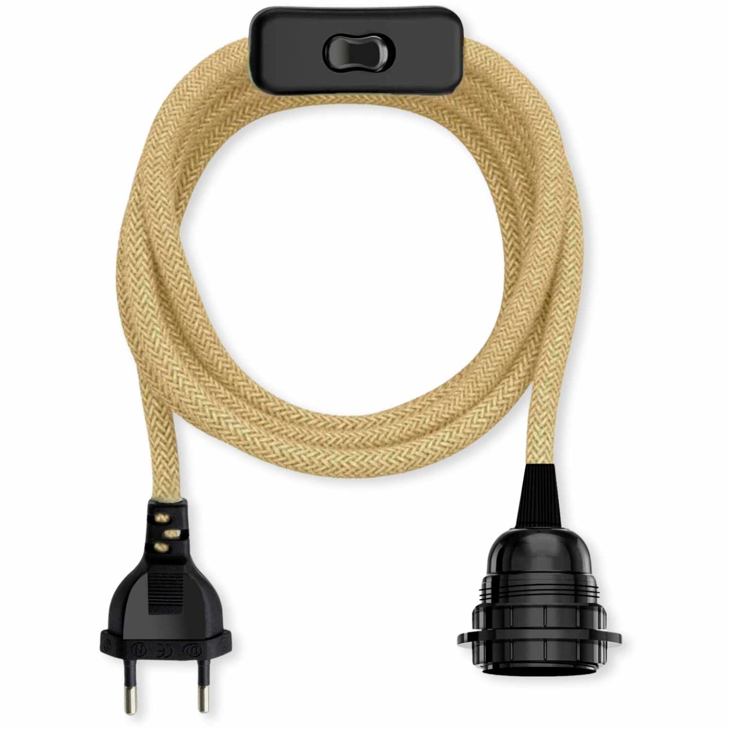Cable alimentacion trenzado portalampara E27 con interruptor 2 Metros Beige