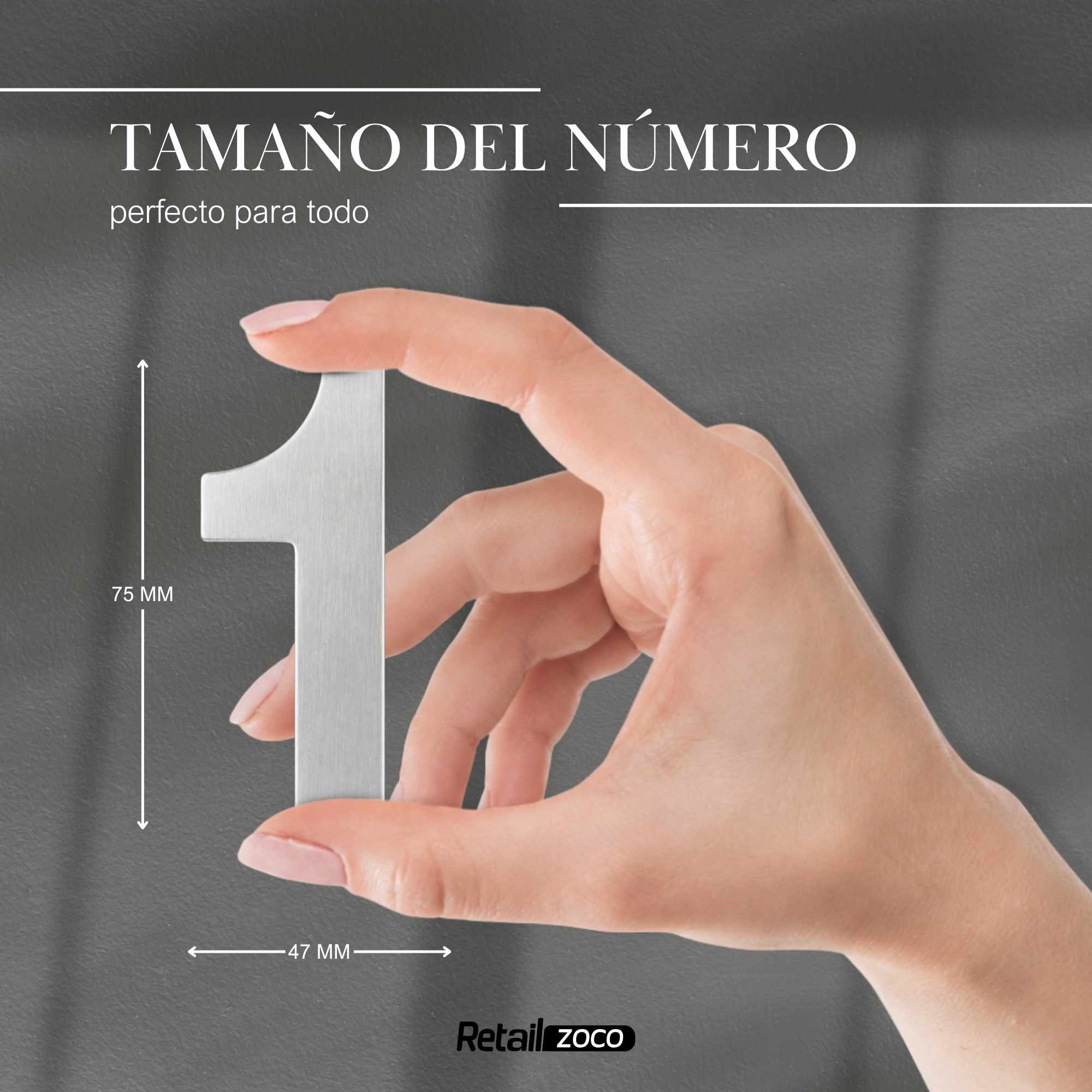 Numero 1 adhesivo en acero inoxidable 7.5 cm plateado - imagen 3