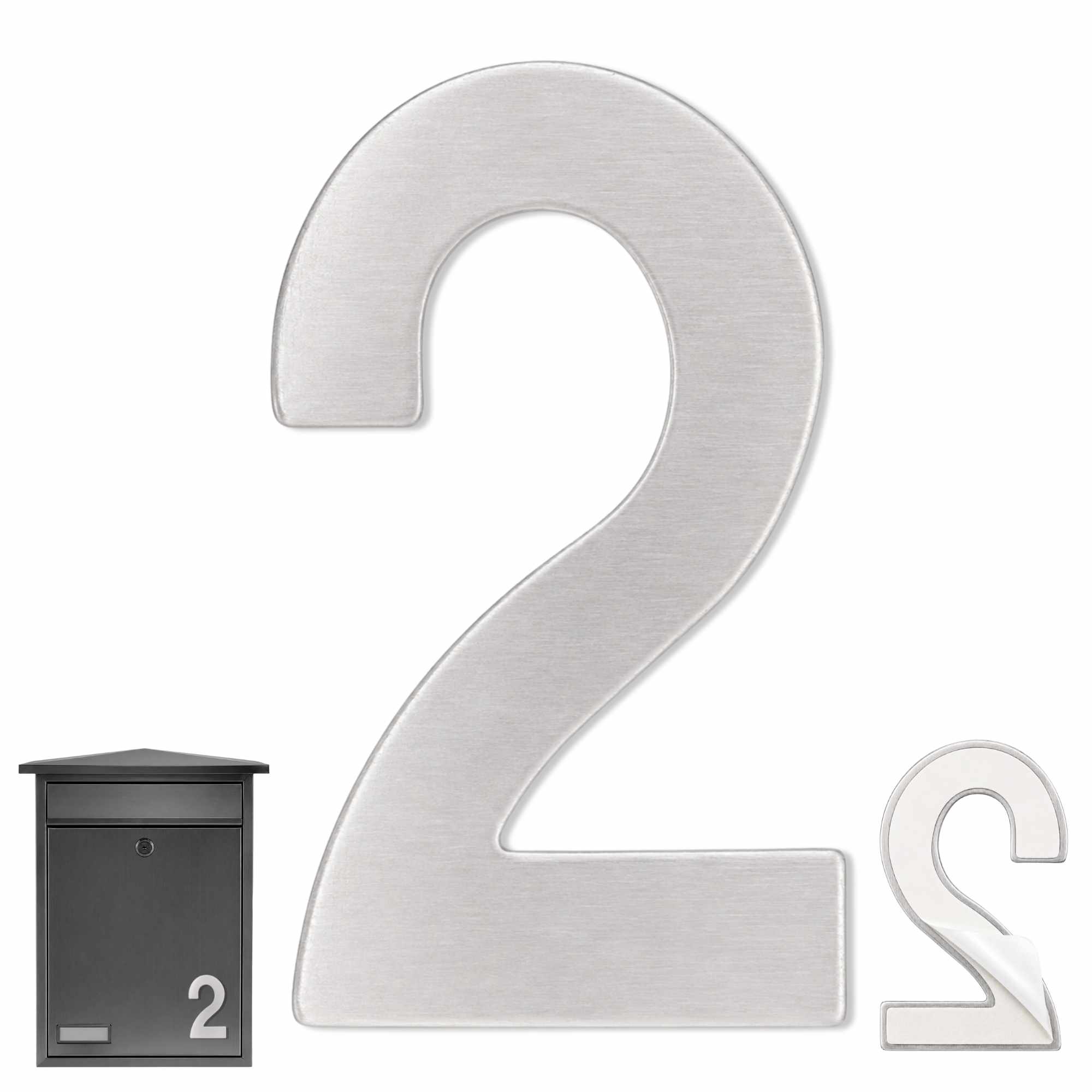 Numero 2 adhesivo en acero inoxidable 7.5 cm plateado