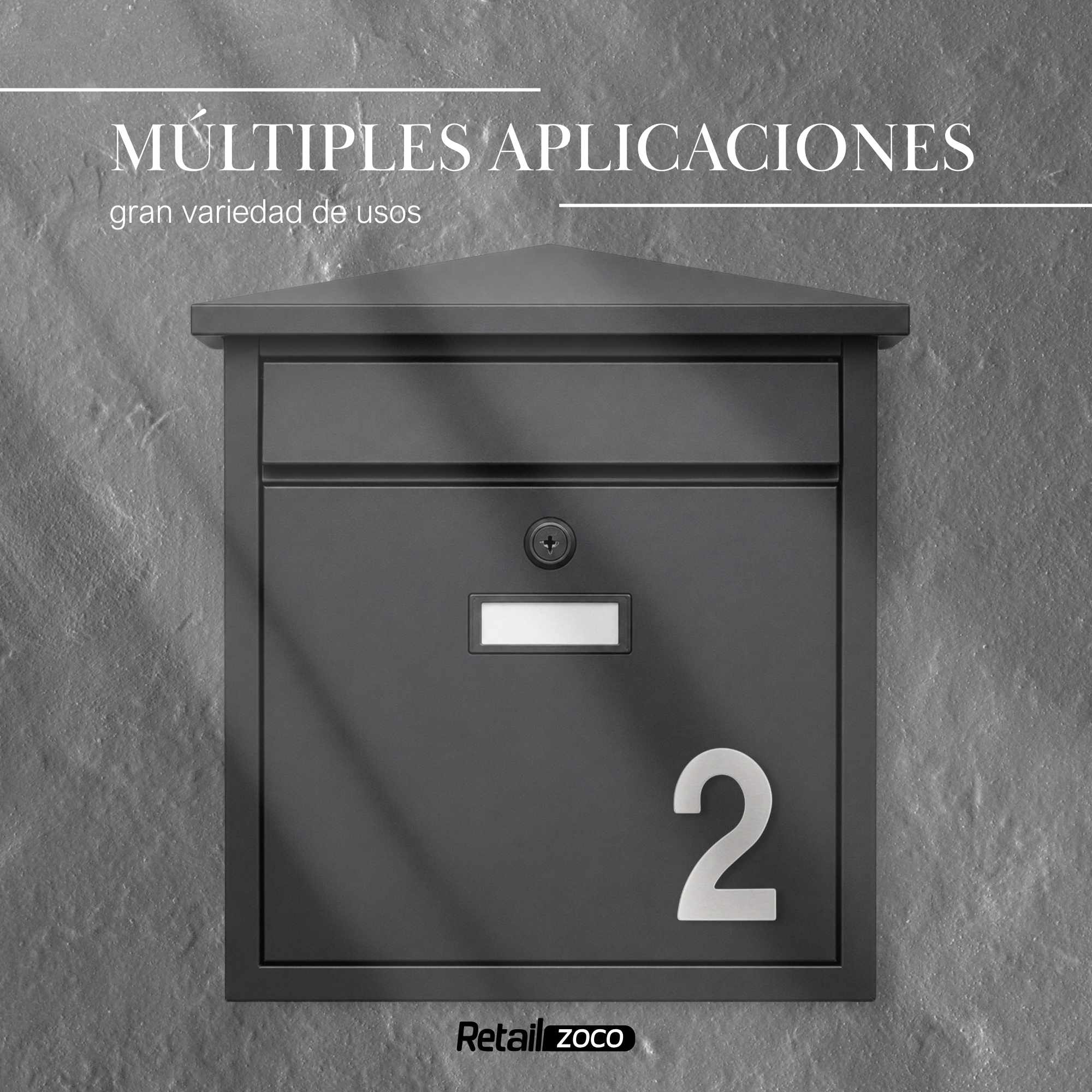 Numero 2 adhesivo en acero inoxidable 7.5 cm plateado - imagen 5
