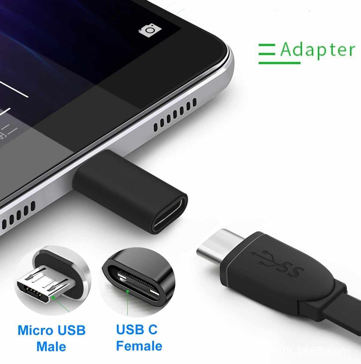 Adaptador USB tipo C 3.1 hembra a Micro USB macho Negro - imagen 2