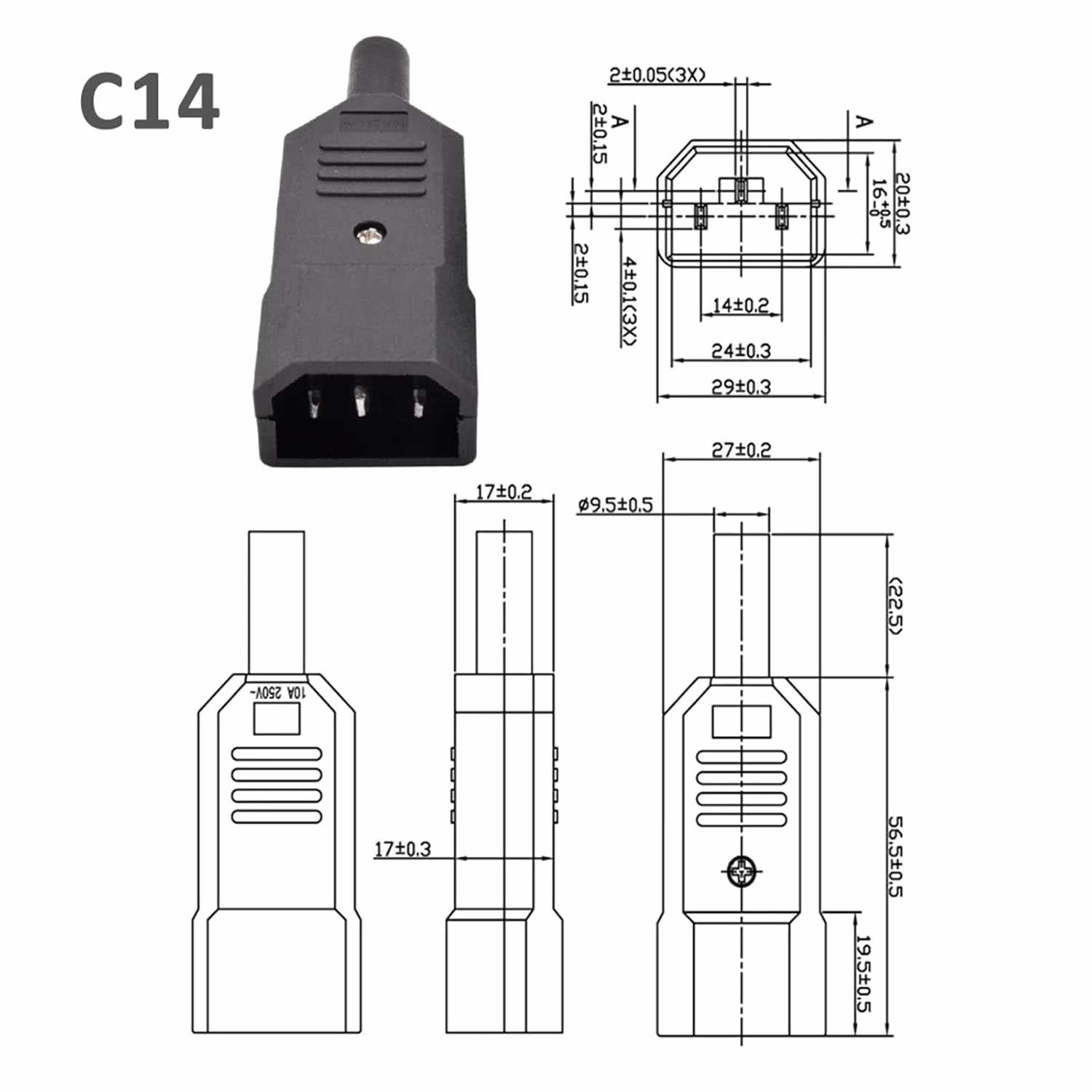 Conector alimentacion C14 macho Negro 10 A - imagen 2