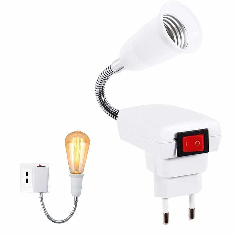 Adaptador de Enchufe E27 Europeo con interruptor Blanco