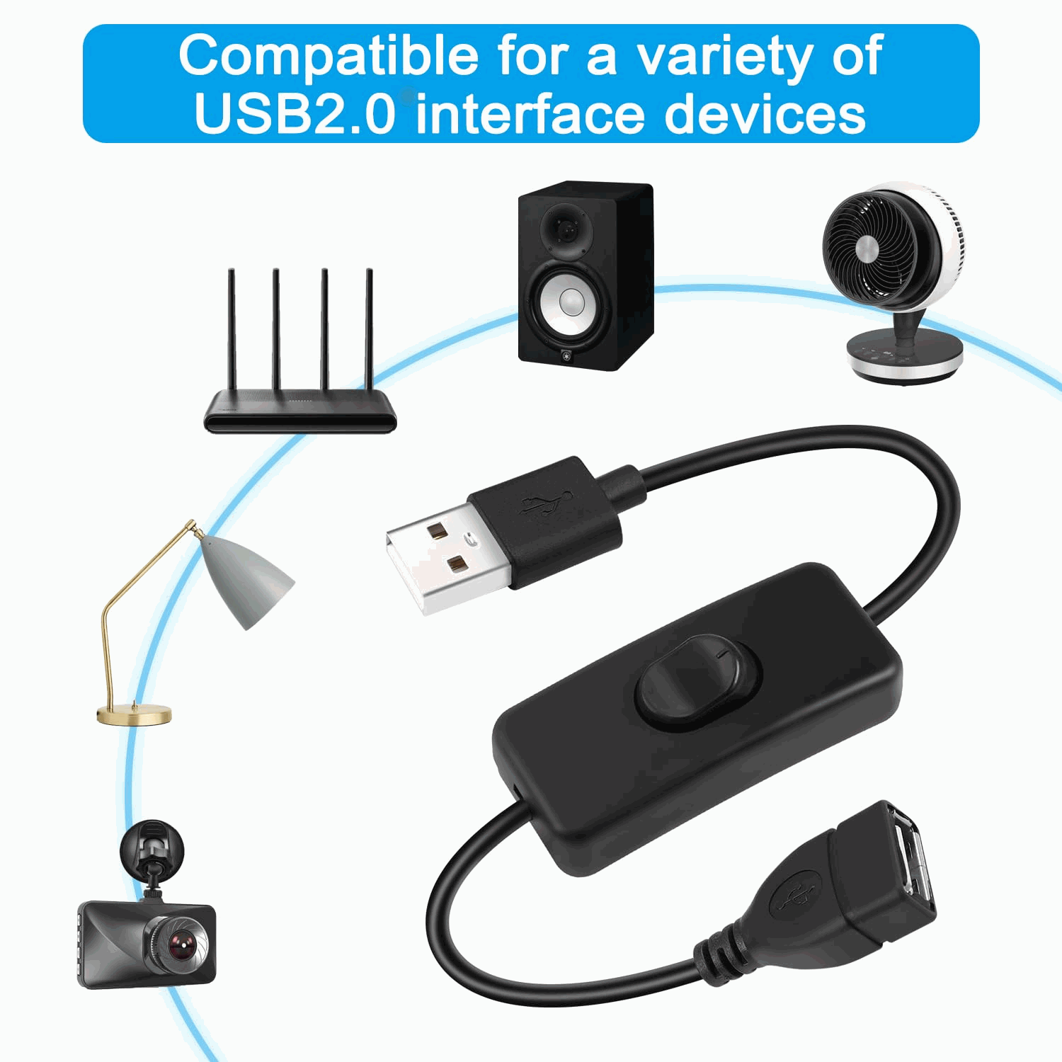 Cable USB con interruptor macho-hembra 30 cm Negro - imagen 3