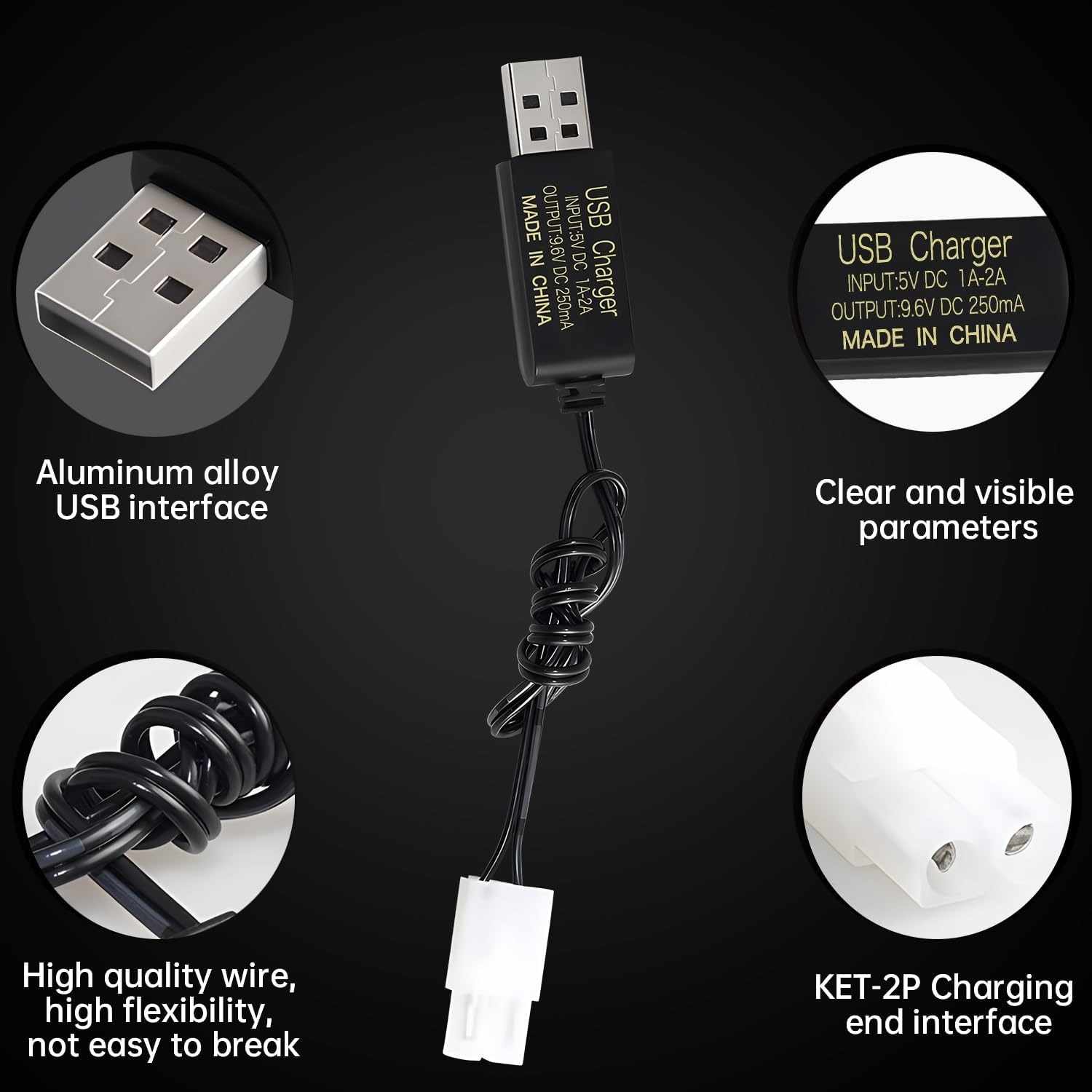 Cable de carga USB para coche RC 9.6 V 200mA Negro 50 cm - imagen 6