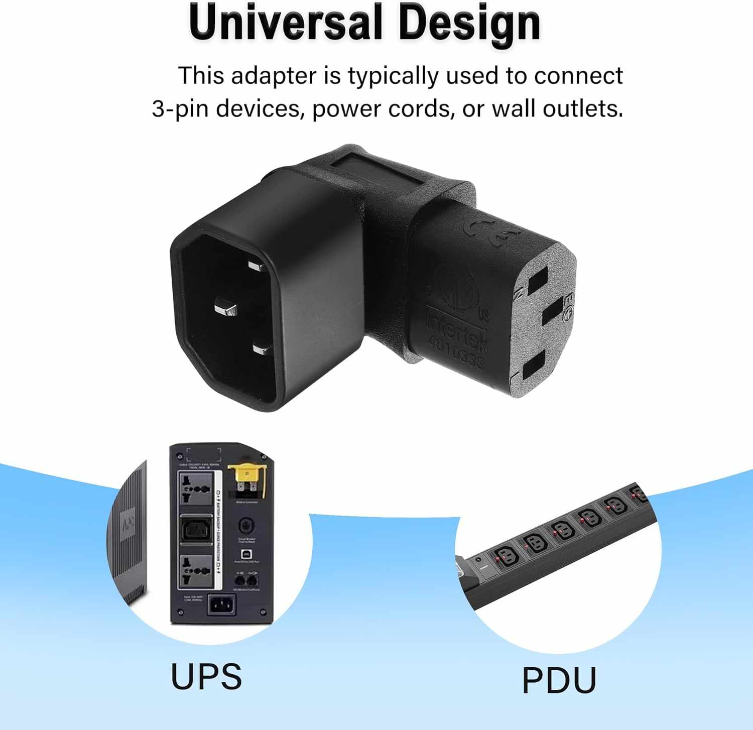 Adaptador IEC C14 a C13 macho a hembra acodado 180 grados Negro - imagen 5