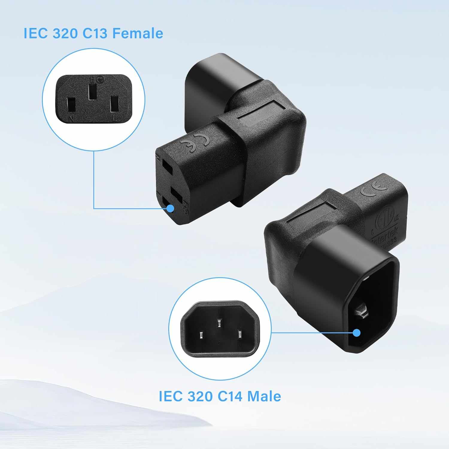 Adaptador IEC C14 a C13 macho a hembra acodado 180 grados Negro - imagen 6