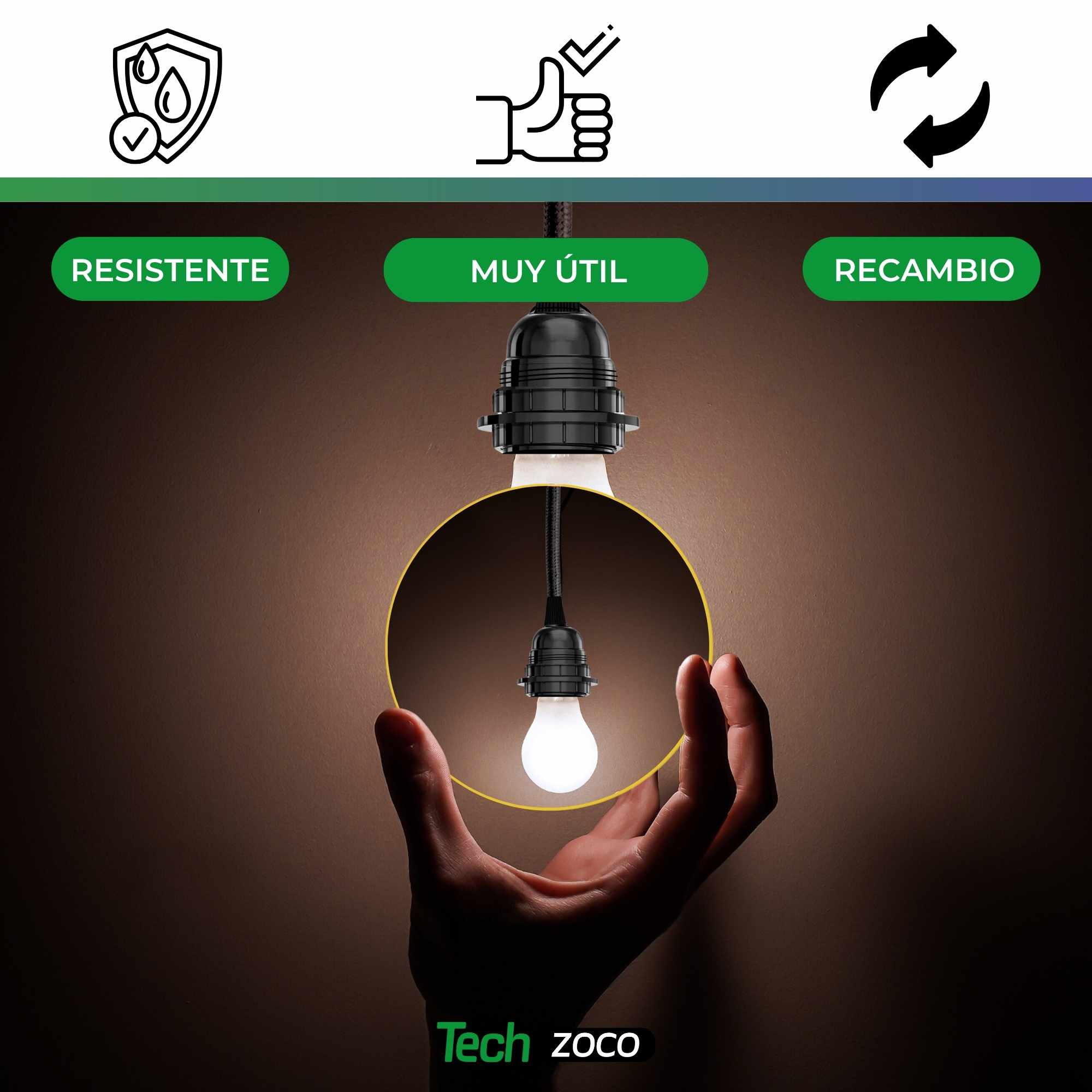 Cable alimentacion trenzado portalampara E27 con interruptor 2 Metros Negro - imagen 3