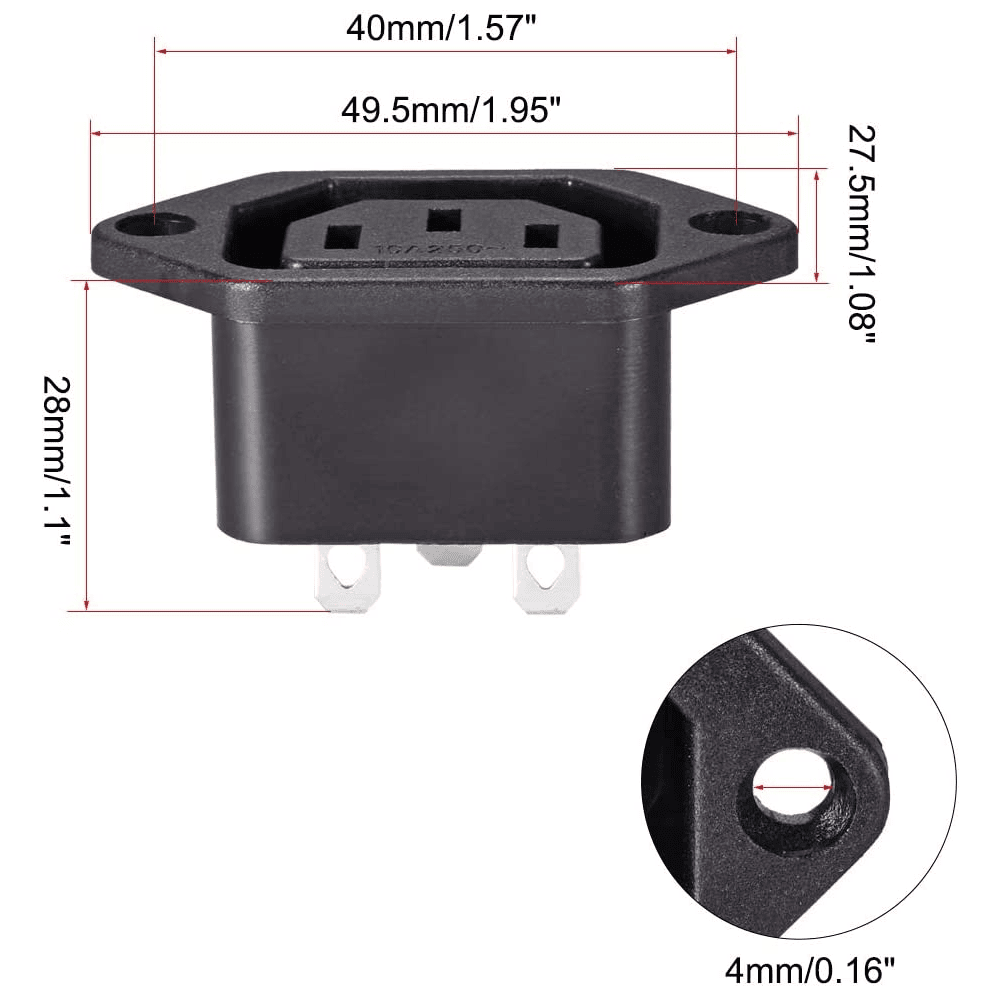 Conector de alimentacion C13 AC hembra Negro 10 A - imagen 4