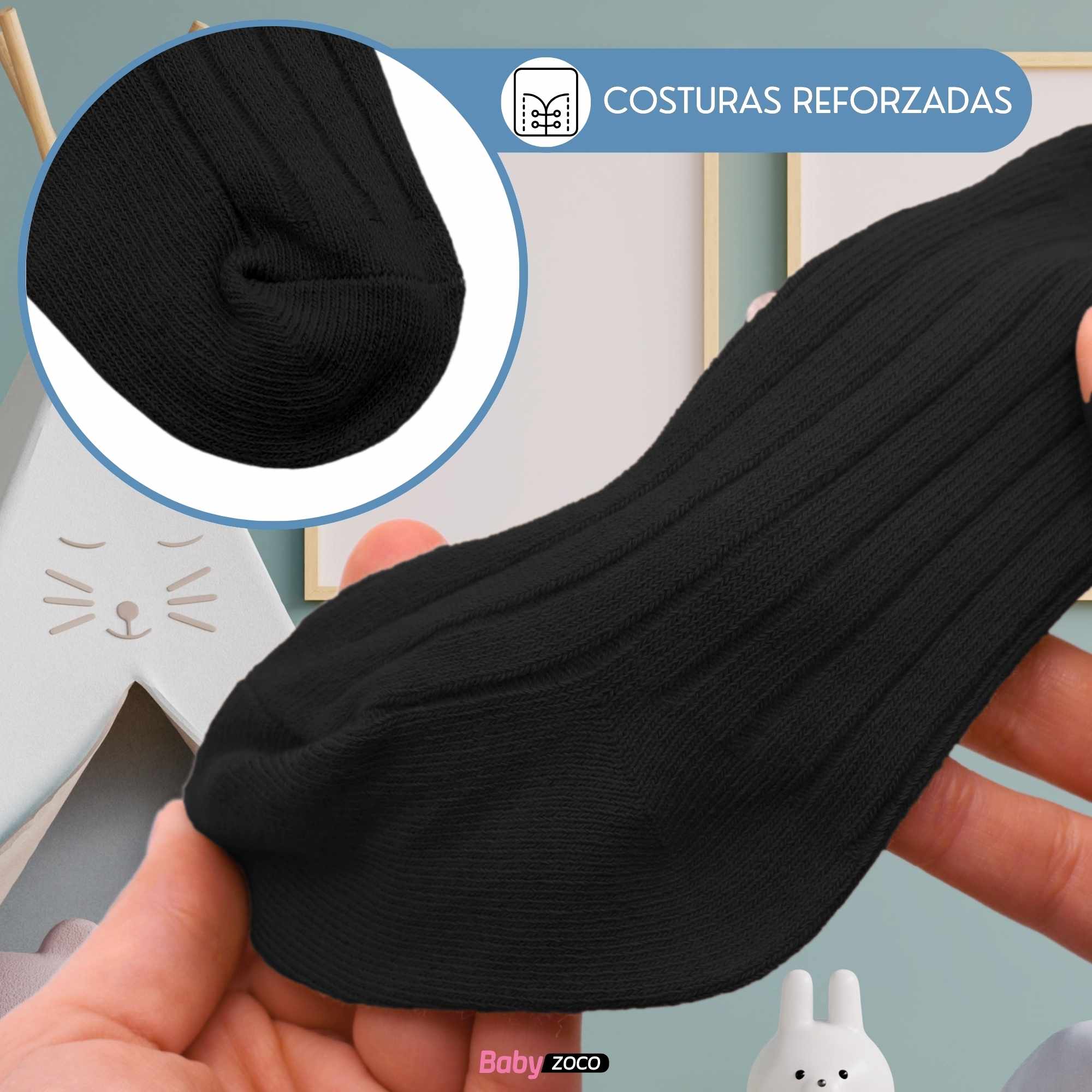 Calcetines Largos de Algodón Con Pompon para bebe 3 a 12 meses Negro - imagen 5