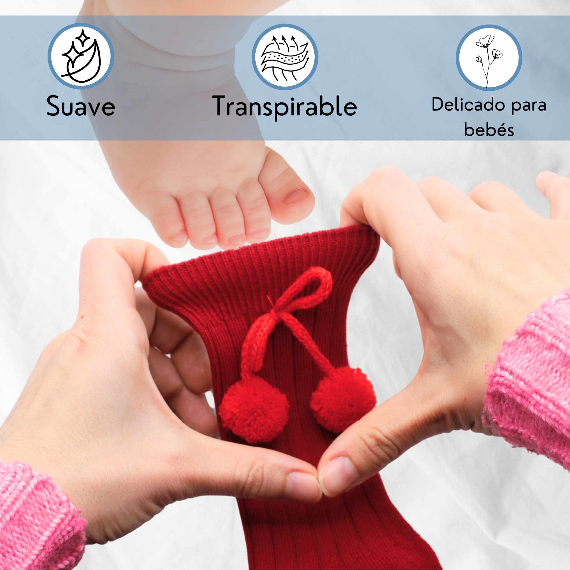 Calcetines Largos de Algodón Con Pompon para bebe 1 a 2 años Rojo - imagen 4