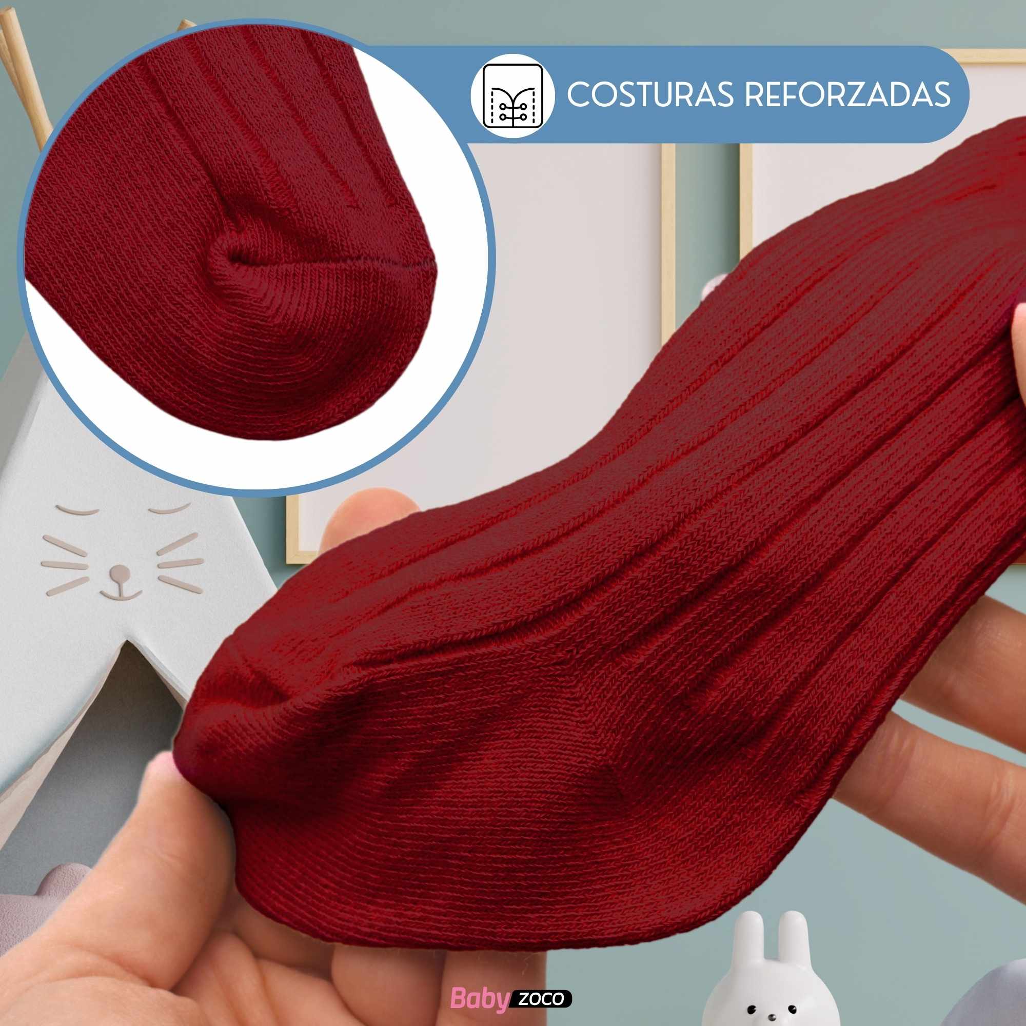 Calcetines Largos de Algodón Con Pompon para bebe 1 a 2 años Rojo - imagen 5