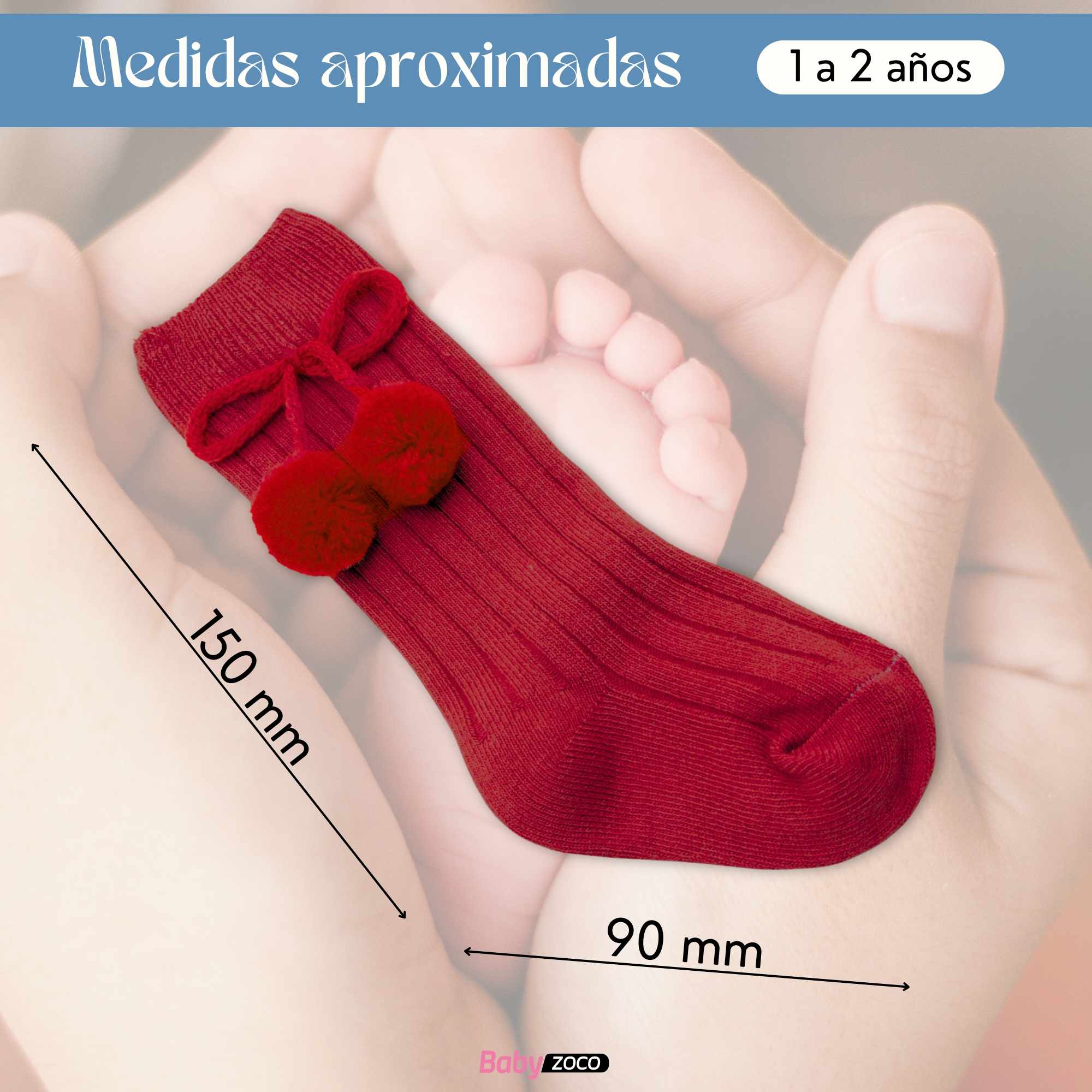 Calcetines Largos de Algodón Con Pompon para bebe 1 a 2 años Rojo - imagen 6