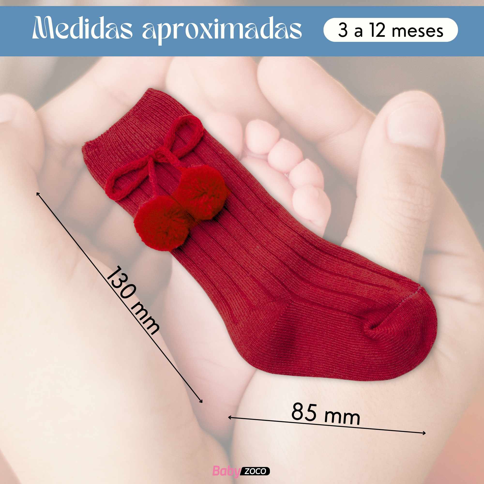 Calcetines Largos de Algodón Con Pompon para bebe 3 a 12 meses Rojo - imagen 6