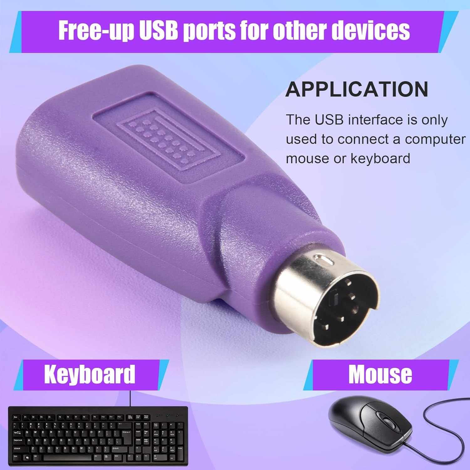 Adaptador USB a PS2 para teclado Morado - imagen 3