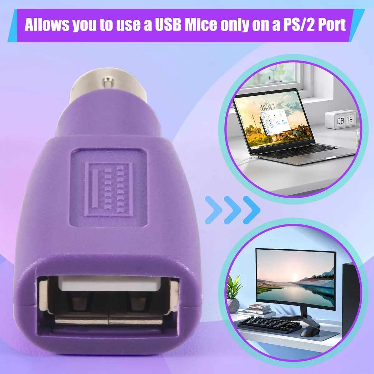 Adaptador USB a PS2 para teclado Morado - imagen 6