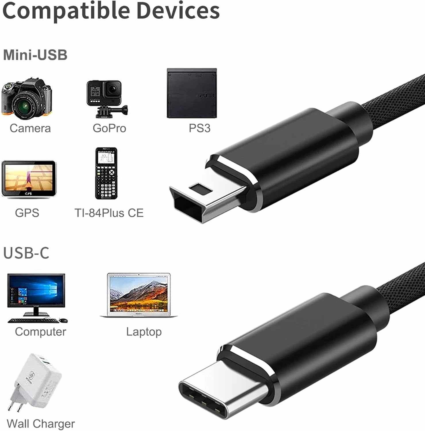 Cable Usb-c 3.1 Macho A Mini Usb-5pin 2.0 Macho 2 Metros Negro - imagen 5