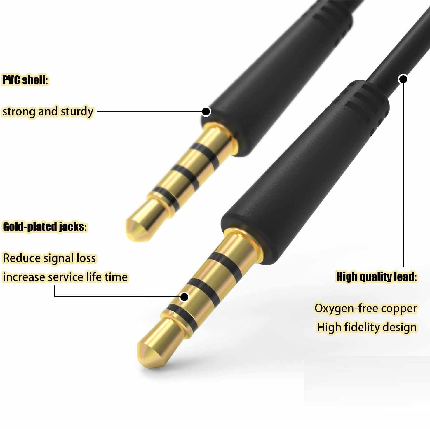 Cable de audio estereo jack 3.5 macho-macho 4 pin 3 Metros Negro - imagen 2