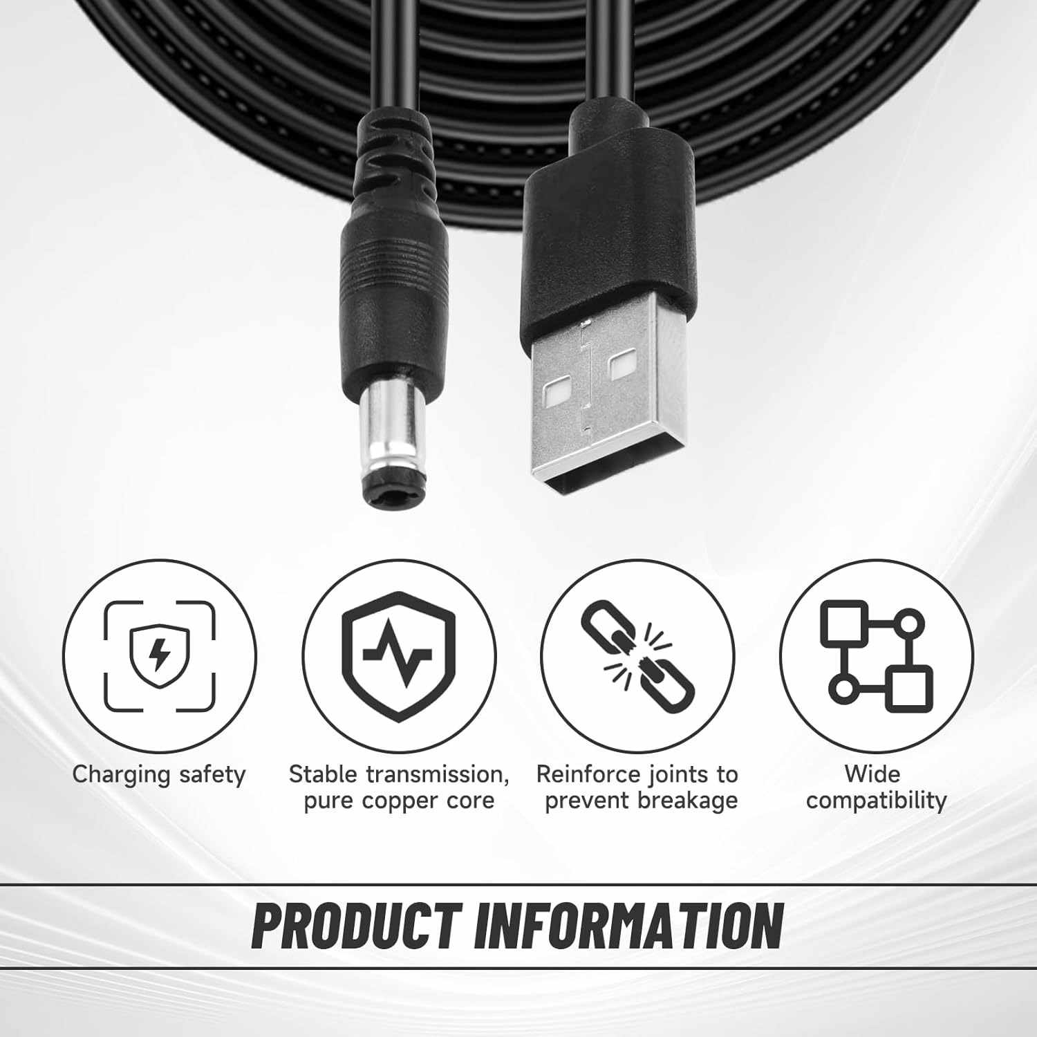 Cable alimentacion USB 2.0 DC 5.5 mm x 2.5 mm 0.8 Metros Negro - imagen 6