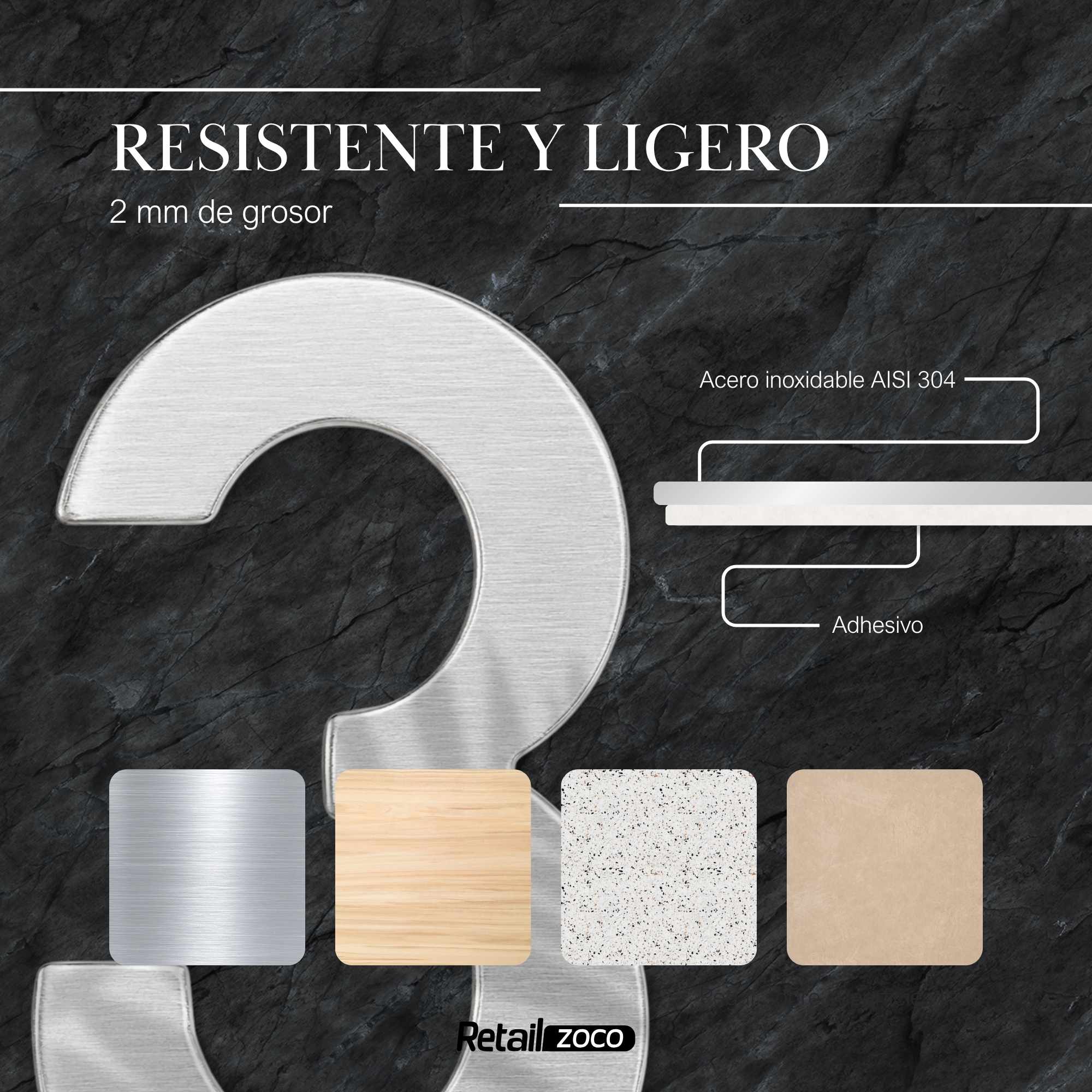 Numero 3 adhesivo en acero inoxidable 7.5 cm plateado - imagen 2