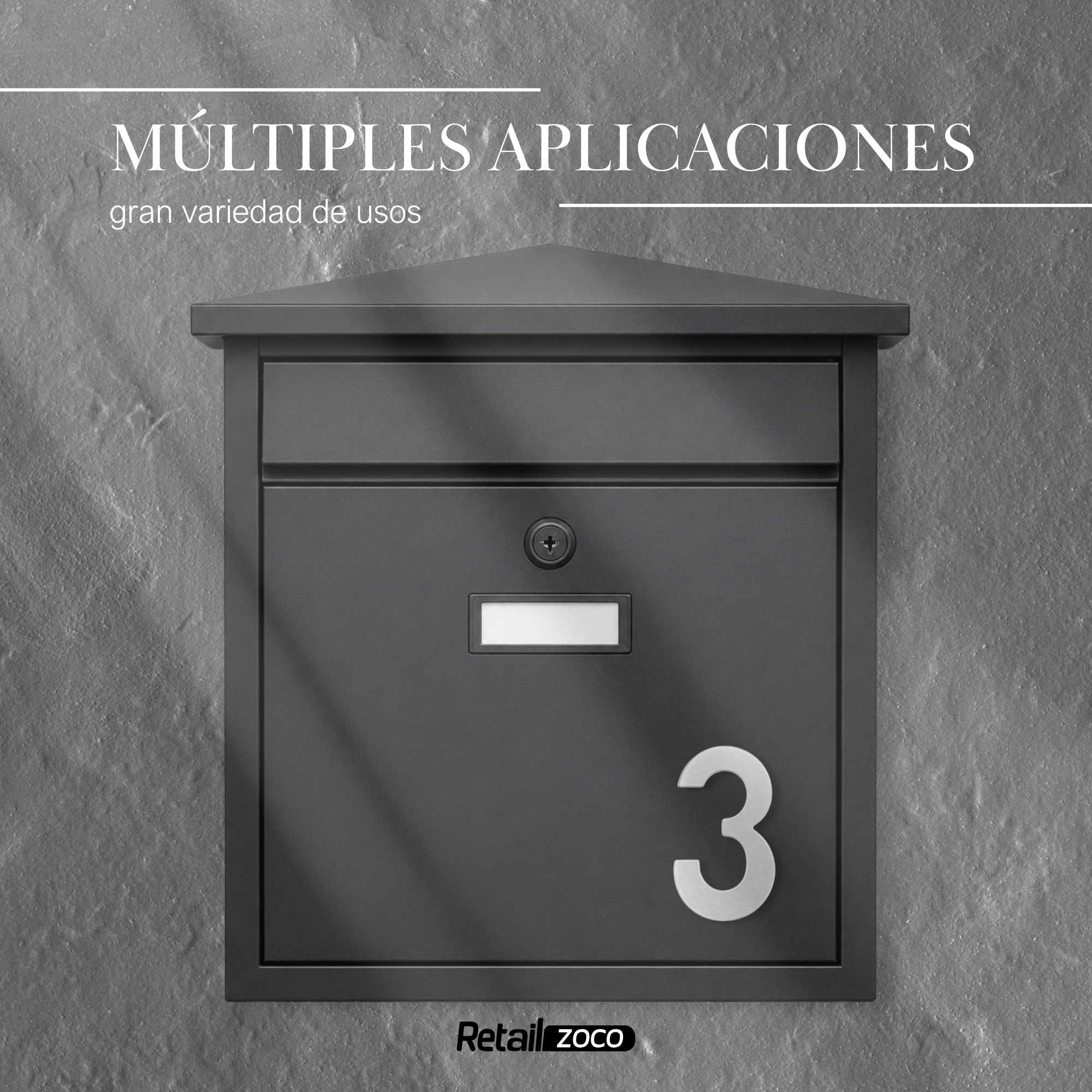 Numero 3 adhesivo en acero inoxidable 7.5 cm plateado - imagen 5
