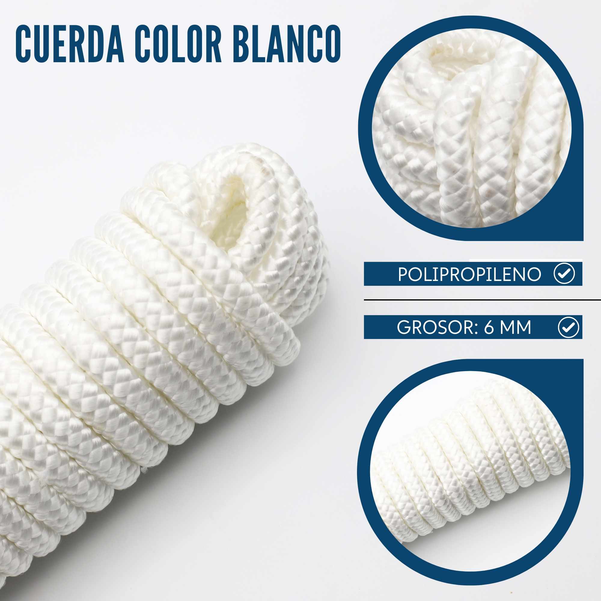 Cuerda de polipropileno trenzada 10 Metros 6 mm Blanco - imagen 4