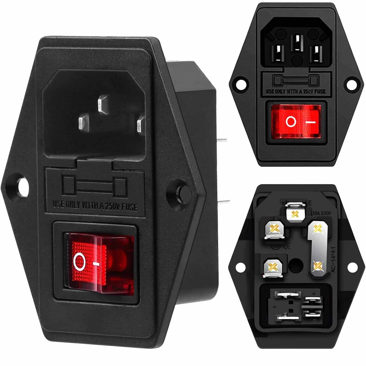 Conector alimentacion C14 AC con fusible hembra Negro 10 A