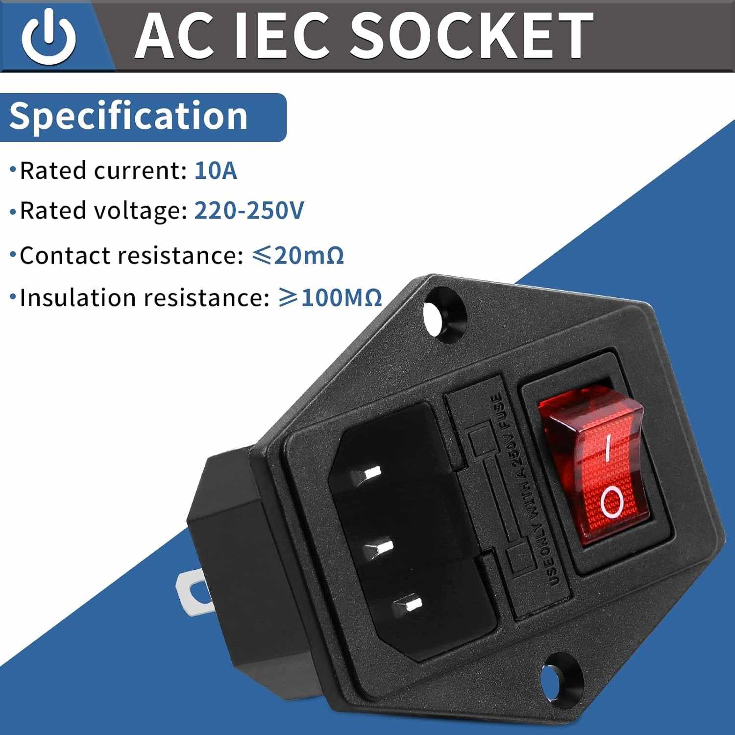 Conector alimentacion C14 AC con fusible hembra Negro 10 A - imagen 3