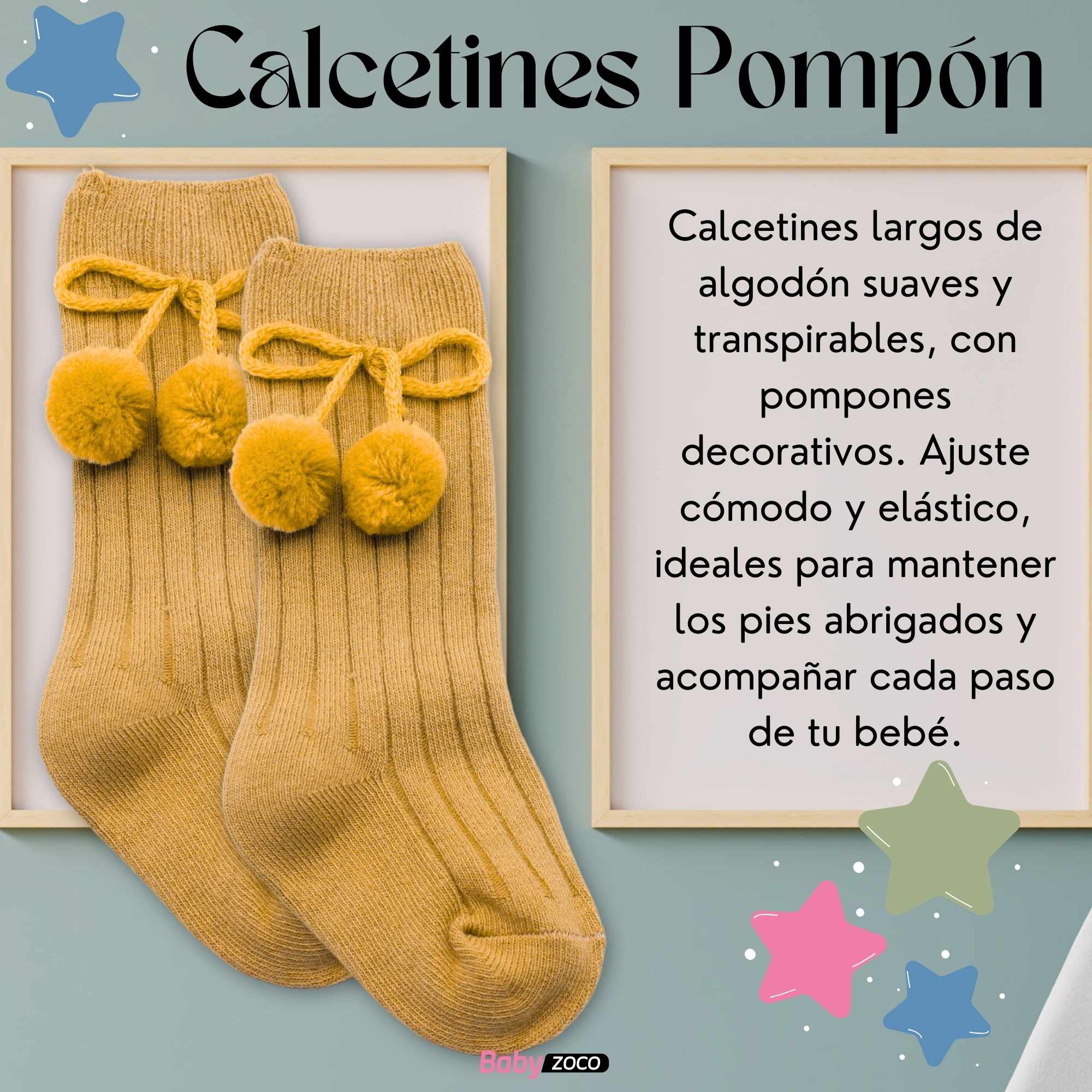 Calcetines Largos de Algodón Con Pompon para bebe 1 a 2 años Amarillo - imagen 2