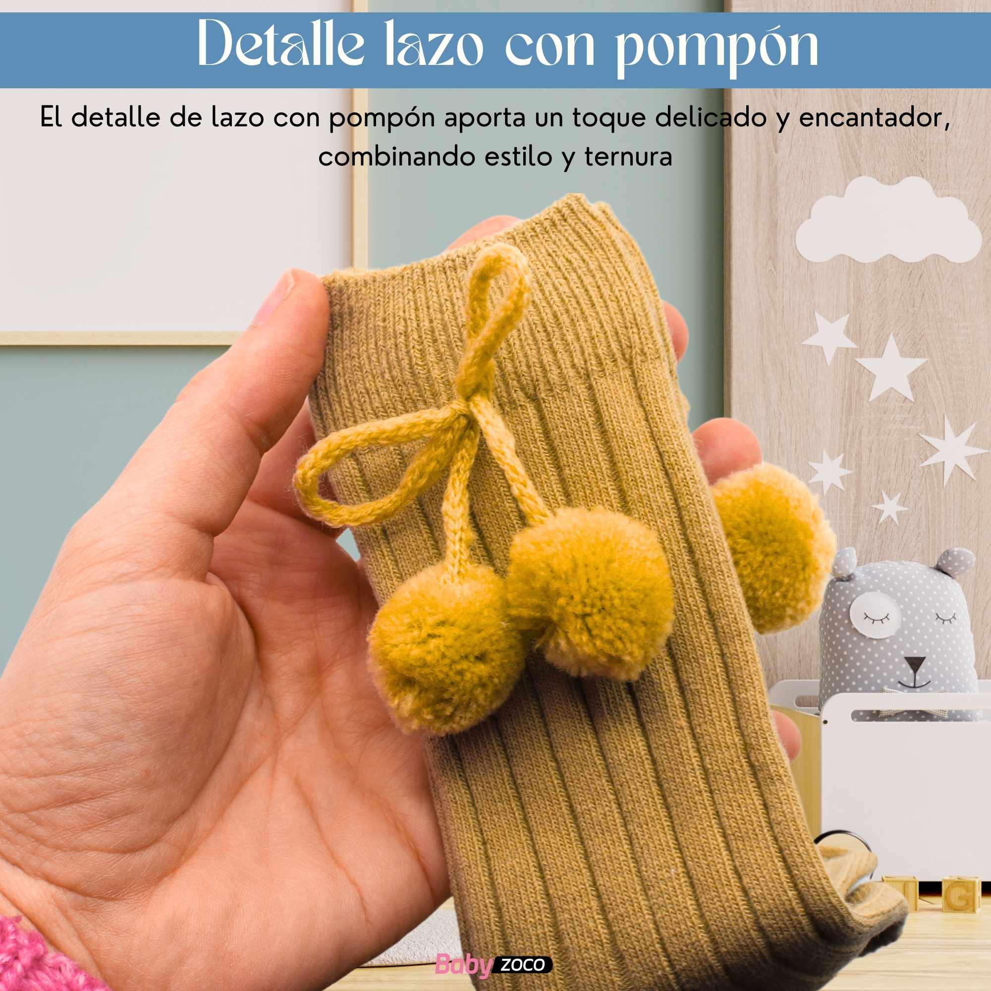 Calcetines Largos de Algodón Con Pompon para bebe 1 a 2 años Amarillo - imagen 5