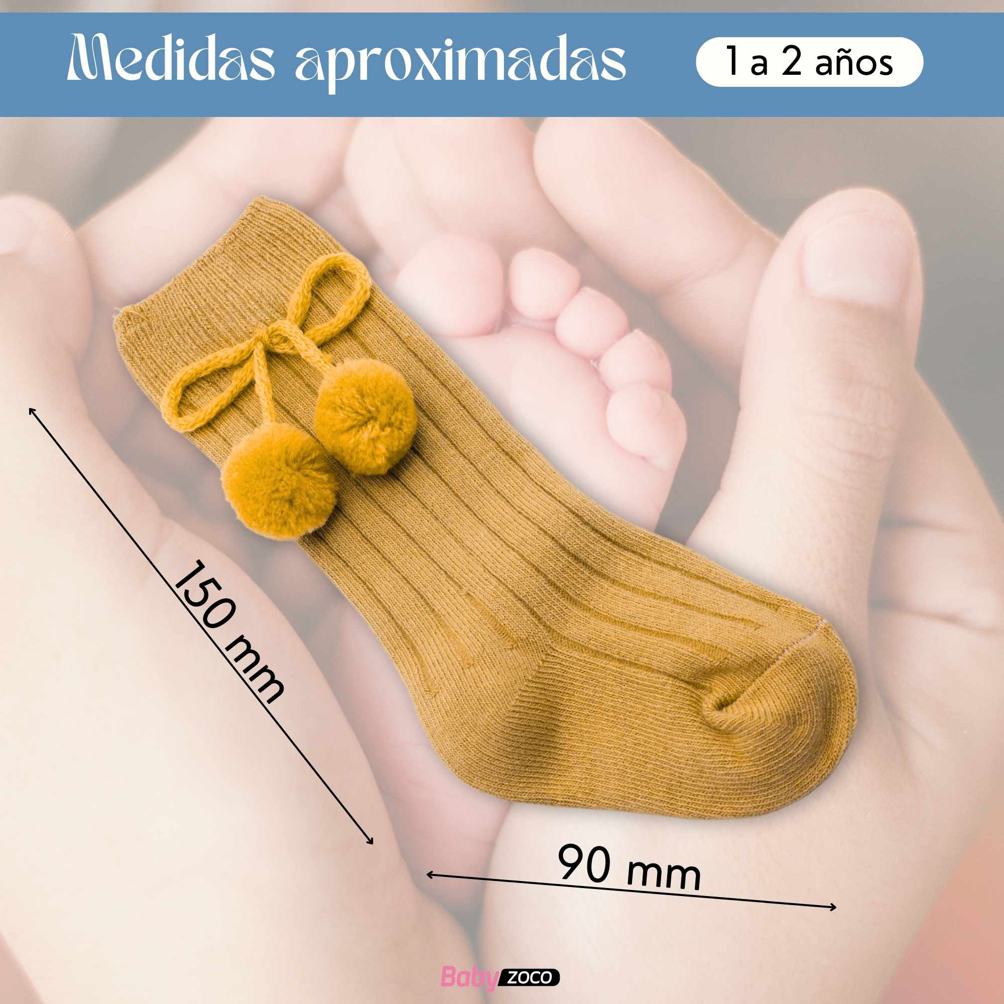 Calcetines Largos de Algodón Con Pompon para bebe 1 a 2 años Amarillo - imagen 6