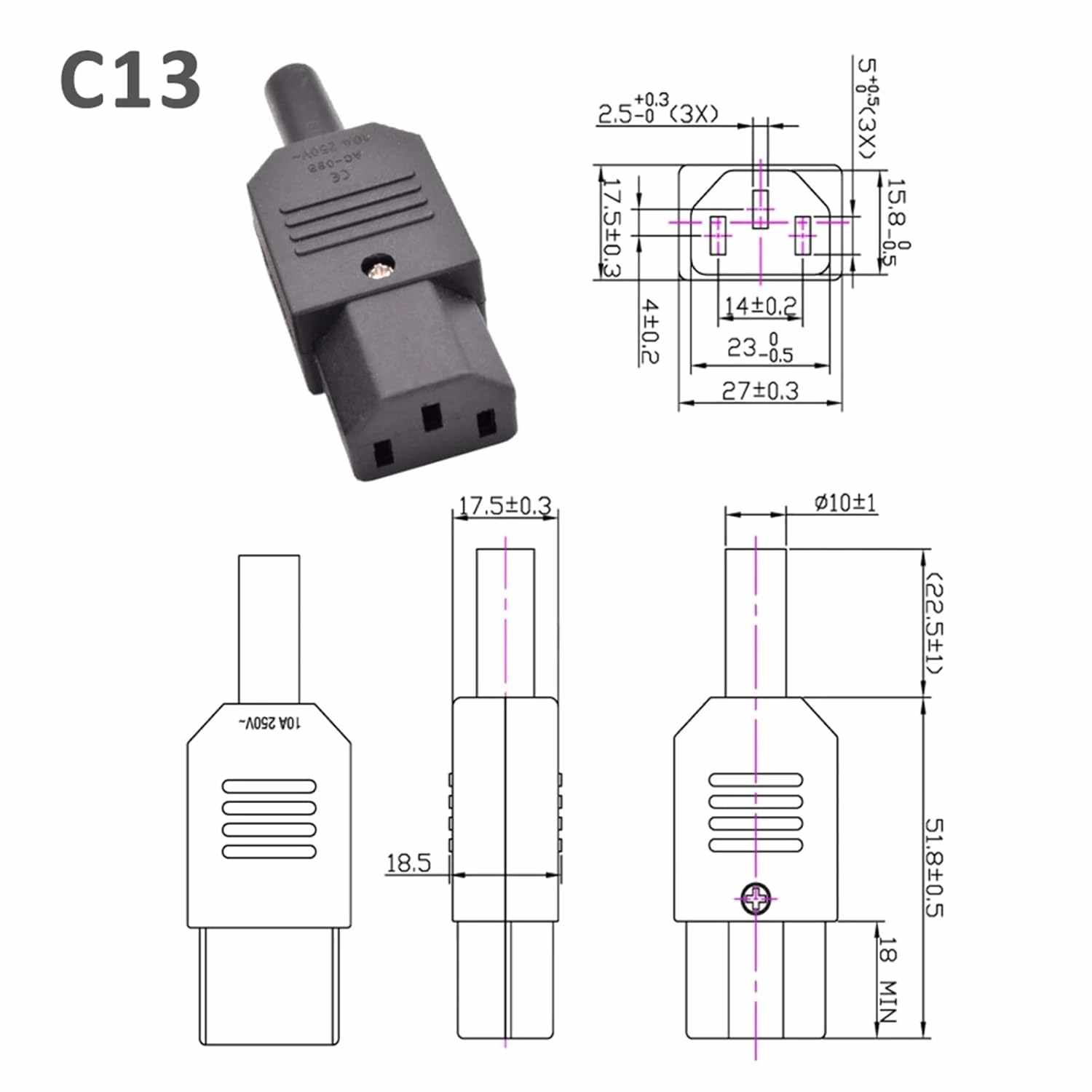 Conector alimentacion C13 hembra Negro 10 A - imagen 6