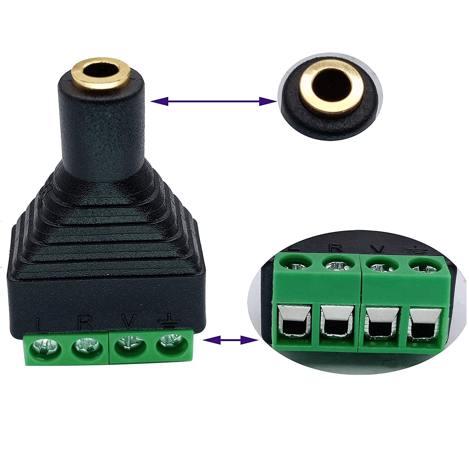 Conector Jack 3.5 mm hembra TRRS terminal de tornillo 4 pin Negro - imagen 3